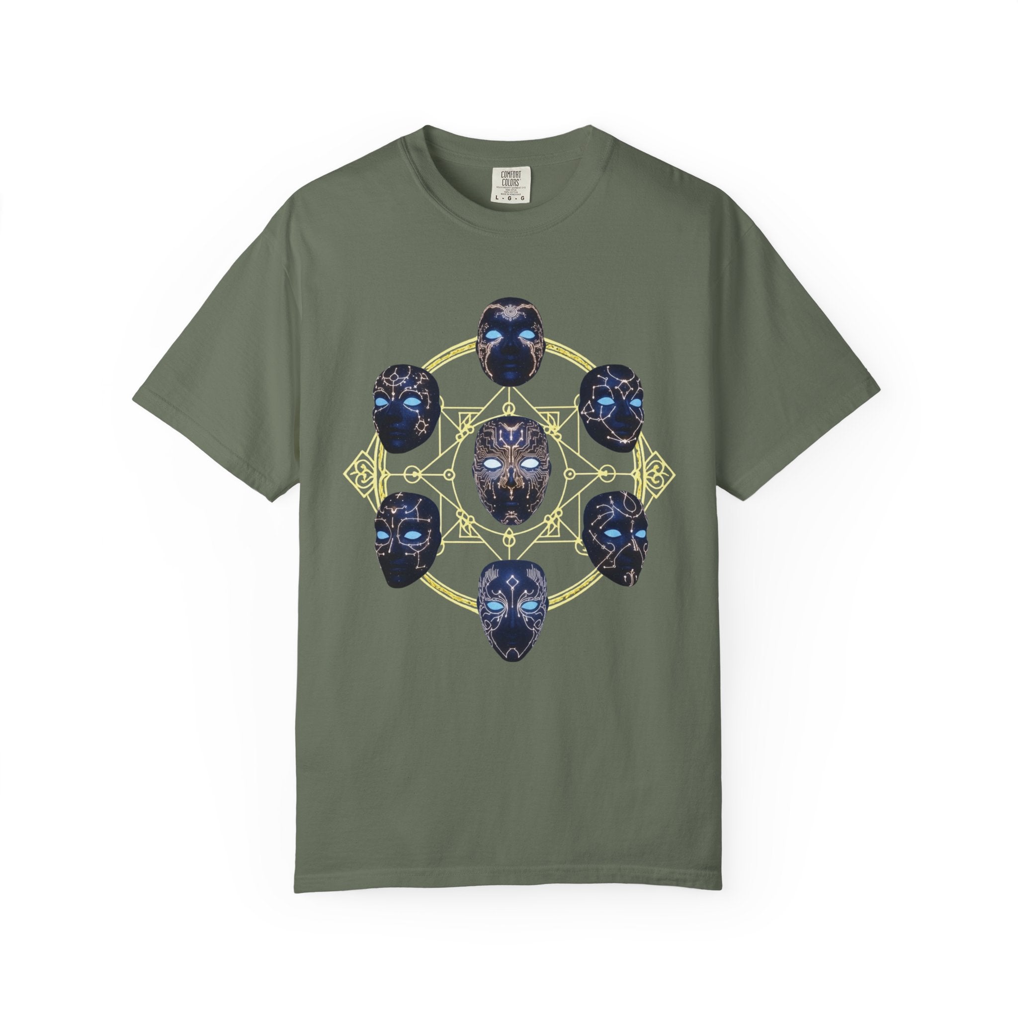 PRB Tribal Mask Circle Graphic Tee, Spiritual Afrocentric Art by Power Runs Black
