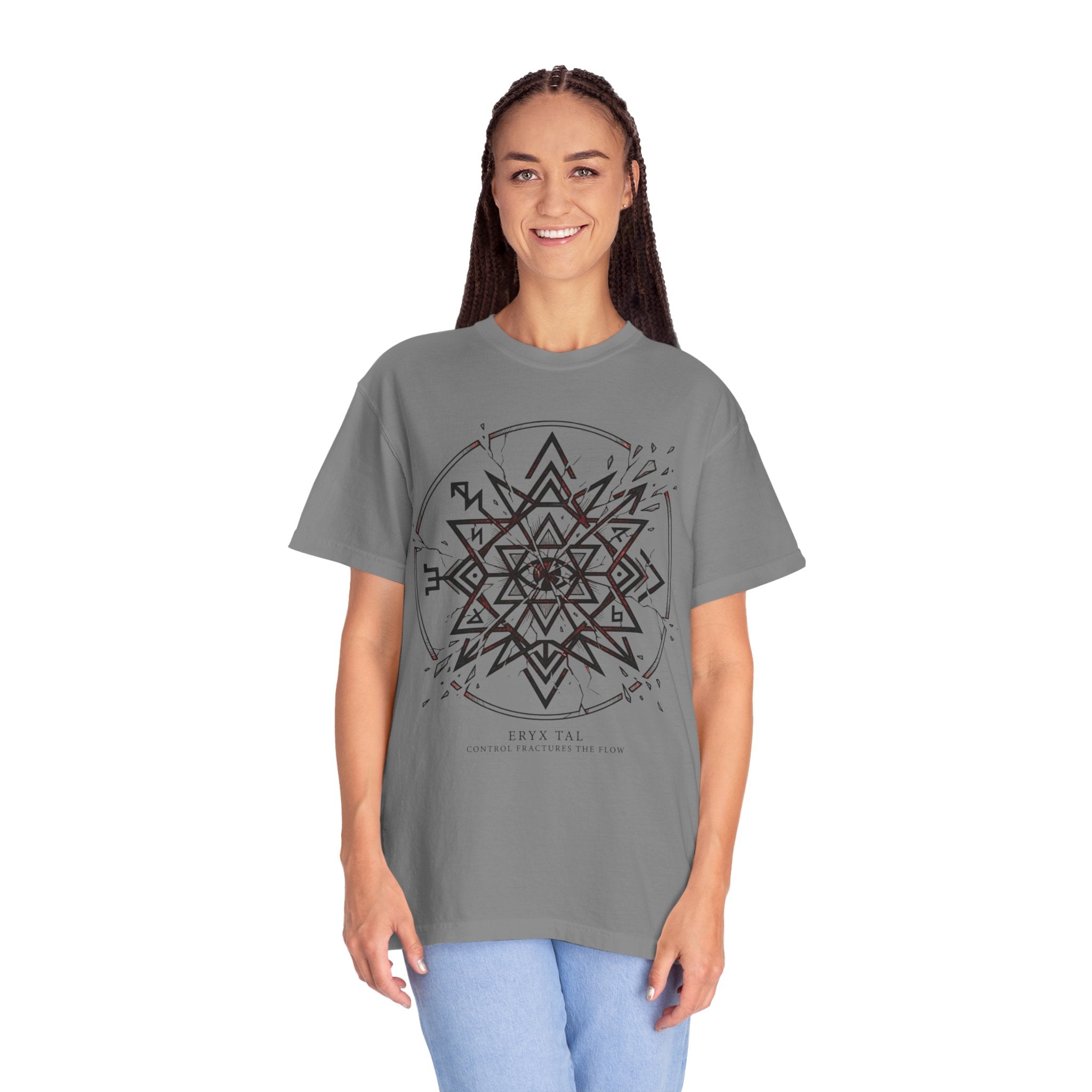 Power Runs Black PRB Eryx Tal Geometric Mandala T-Shirt — Symmetric Star Graphic Tee by Power Runs Black
