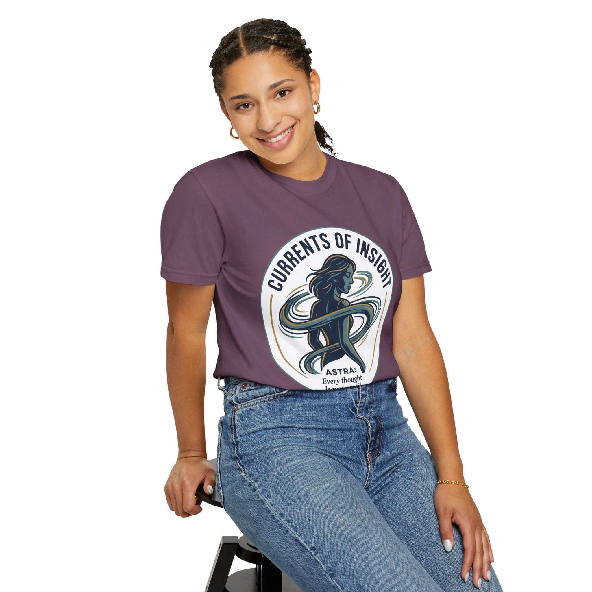 Power Runs Black Currents of Insight T-Shirt — 'Astra: Every thought leaves a trail' Graphic Tee by Power Runs Black