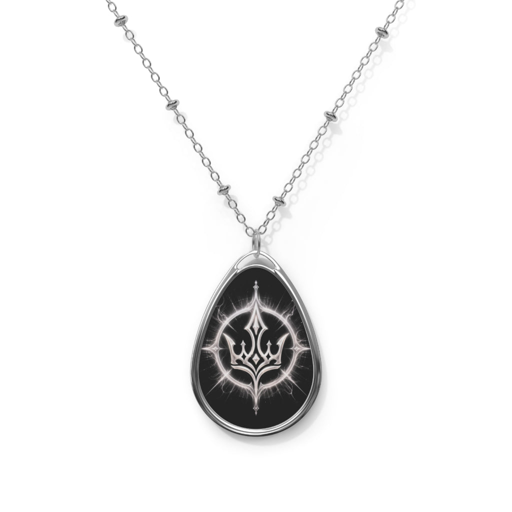 Power Runs Black PRB Pretty Rich Bitch The Collection Oval Pendant Necklace with Gothic Crown Emblem – Silver Teardrop Statement Jewelry by Power Runs Black