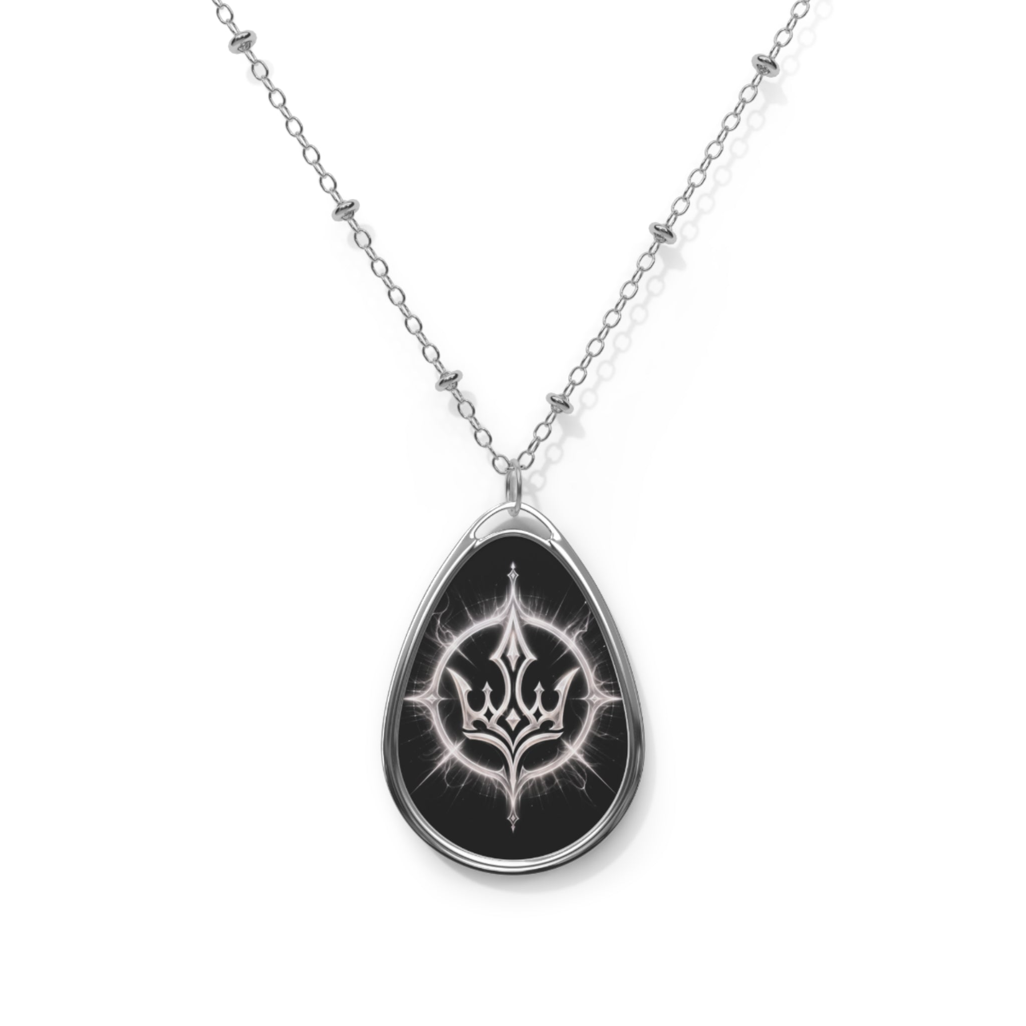 Power Runs Black PRB Pretty Rich Bitch The Collection Oval Pendant Necklace with Gothic Crown Emblem – Silver Teardrop Statement Jewelry by Power Runs Black