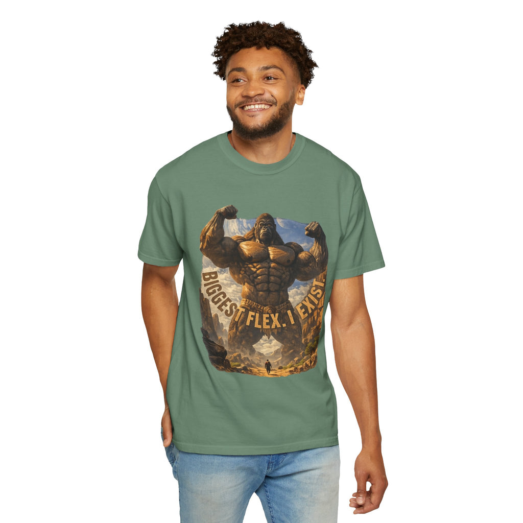 Power Runs Black PRB Biggest Flex I Exist T-Shirt — Funny Muscle Gorilla Graphic Tee by Printify