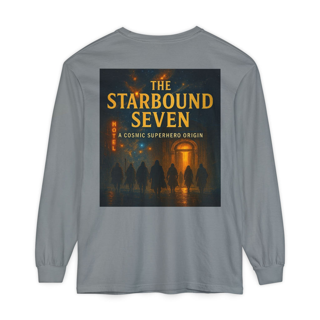 PRB The Starbound Seven graphic long sleeve shirt | cosmic superhero poster by Power Runs Black