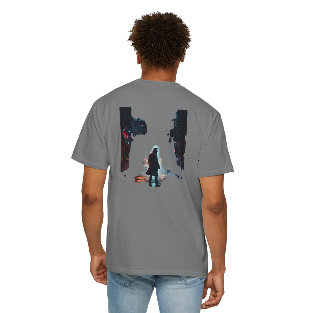 Syndication Loop Cyberpunk Portrait Tee — Tech-Noir Graphic T-Shirt | Power Runs Black by Printify