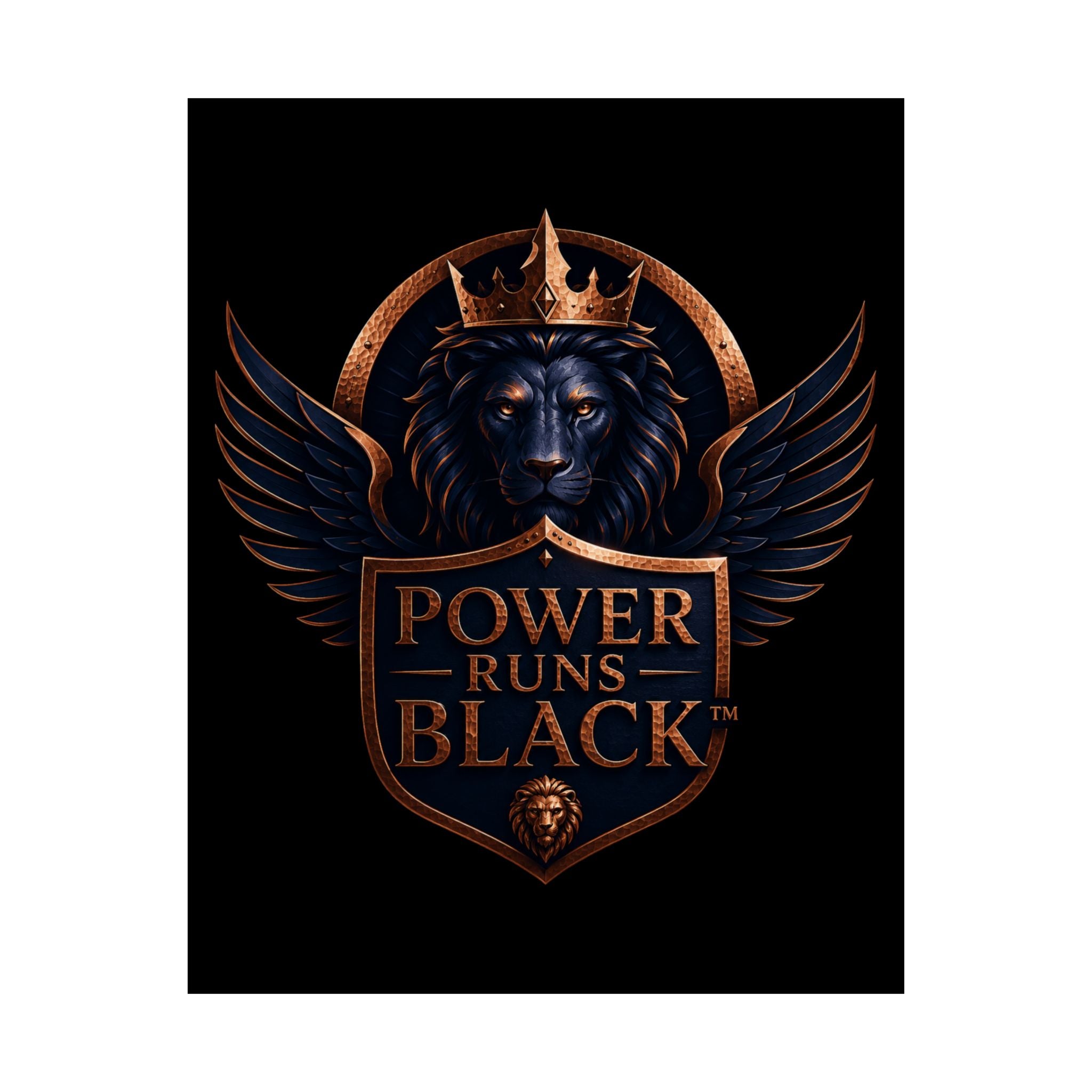 Power Runs Black Matte Poster — Regal Lion Crest Wall Art by Power Runs Black