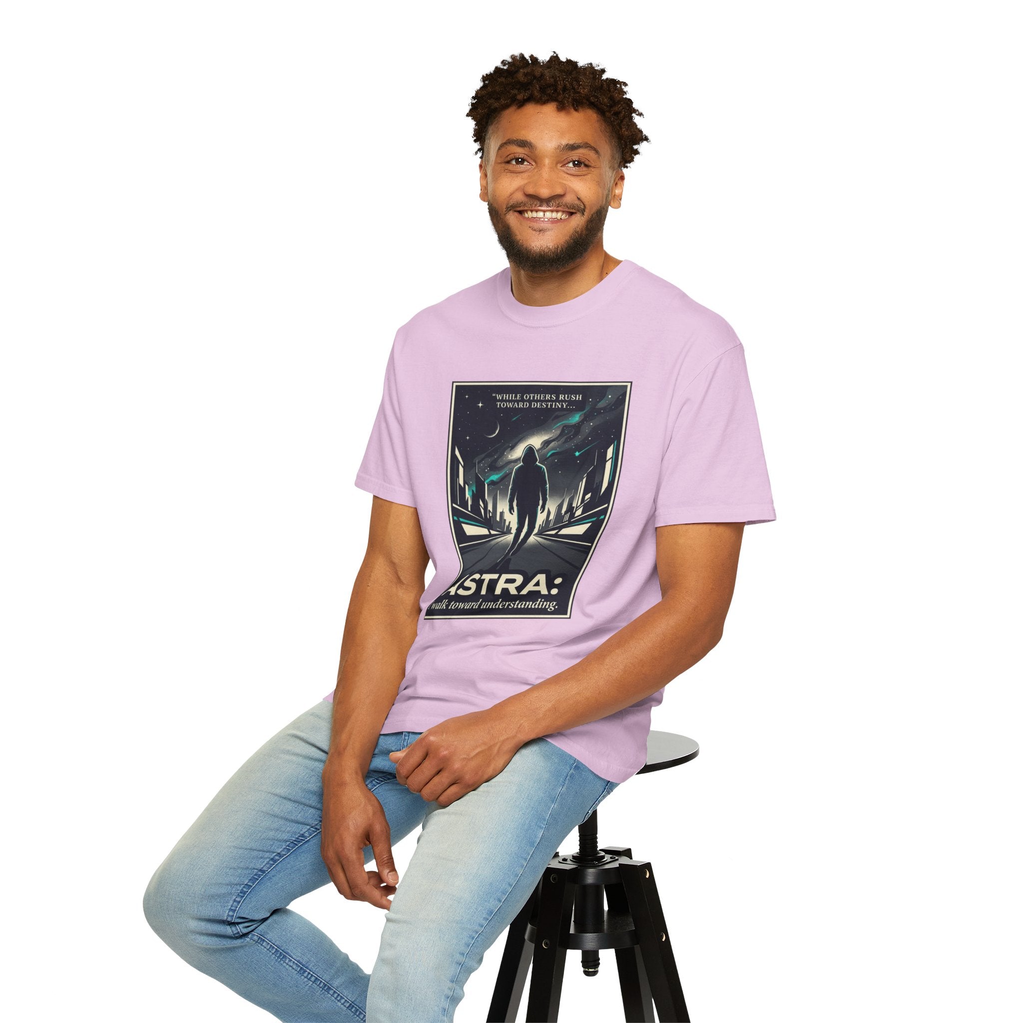 Power Runs Black Astra Sci‑Fi Graphic T-Shirt — "I walk toward understanding" Poster Design by Power Runs Black