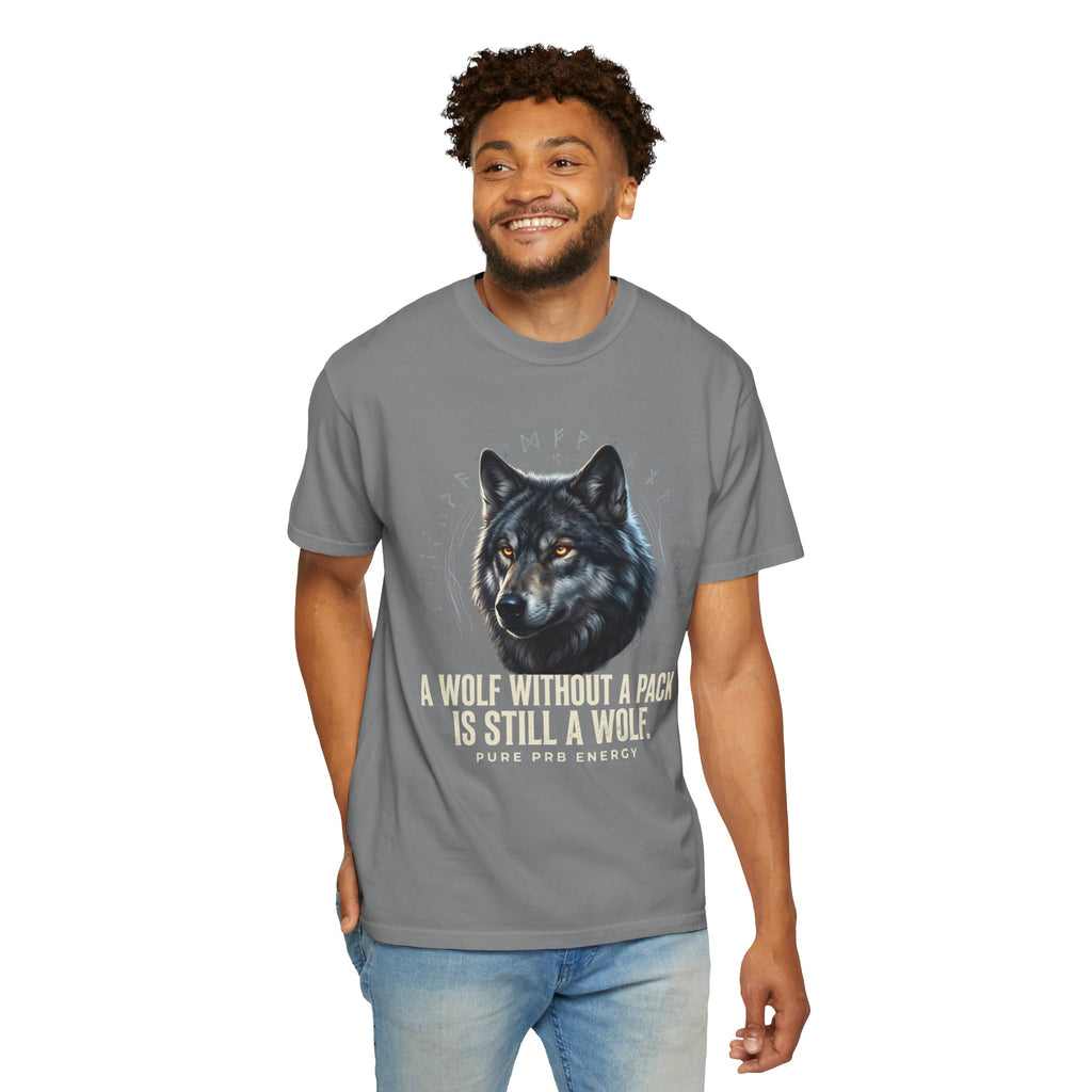 PRB Wolf Graphic T-Shirt — "A Wolf Without a Pack Is Still a Wolf" Inspirational Tee by Printify