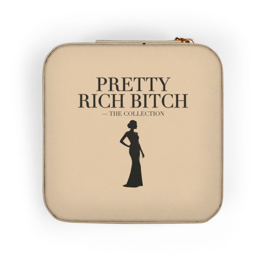 Power Runs Black Pretty Rich Bitch The Collection Jewelry Travel Case – Compact Pink Organizer for Rings, Earrings & Necklaces by Printify
