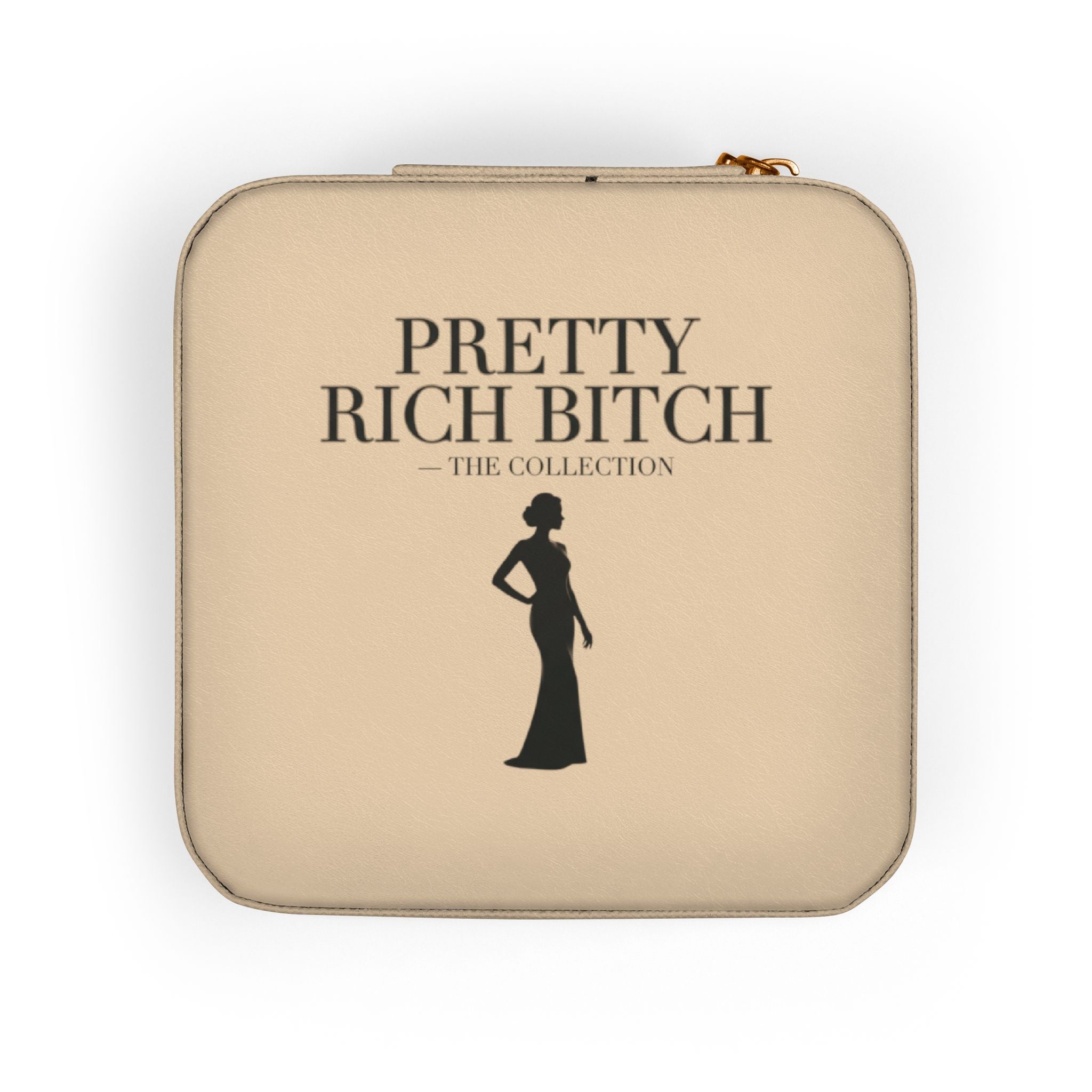 Power Runs Black Pretty Rich Bitch The Collection Jewelry Travel Case – Compact Pink Organizer for Rings, Earrings & Necklaces by Printify