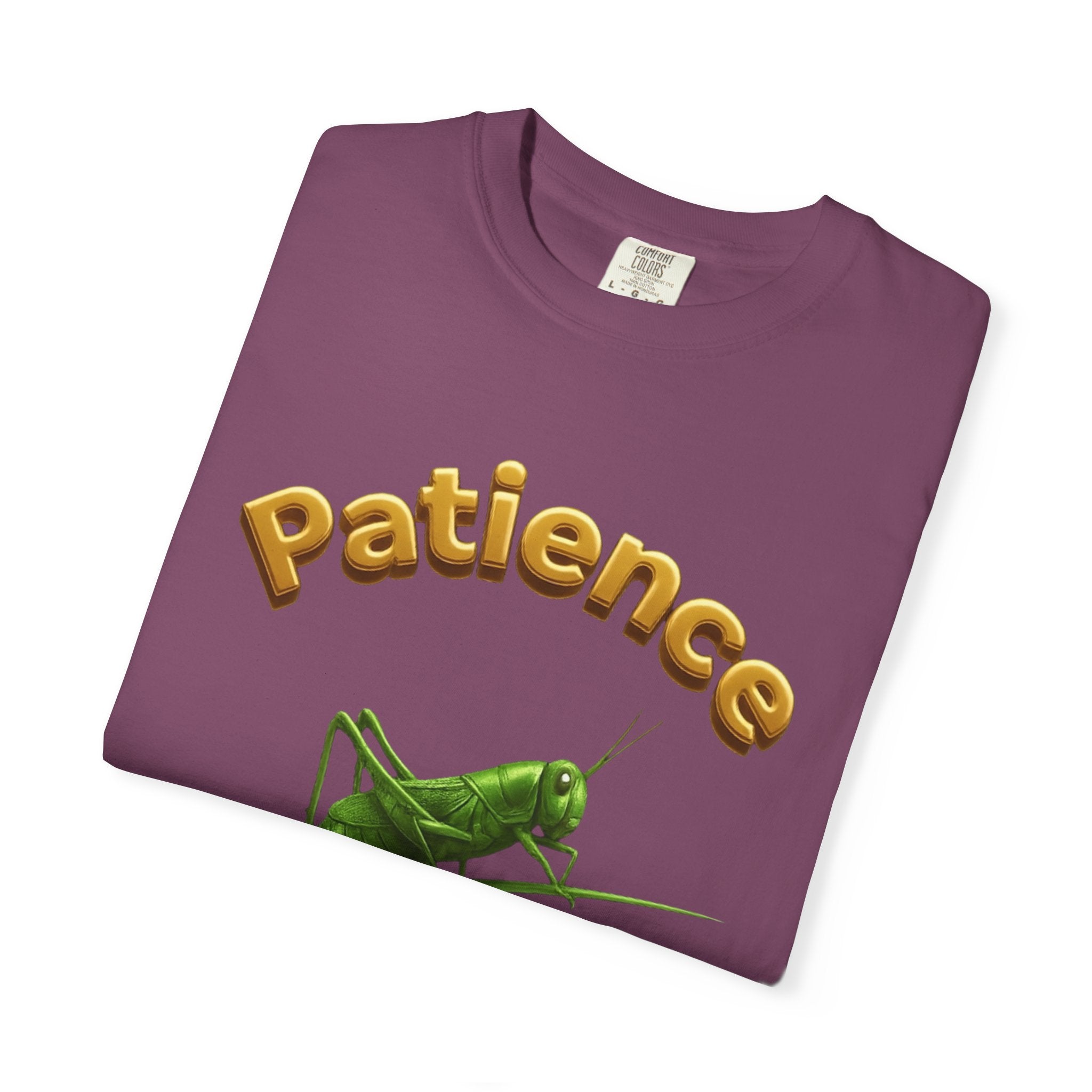 PRB Patience Grasshopper T-shirt | Green Grasshopper Illustration, Positive Quote by Printify