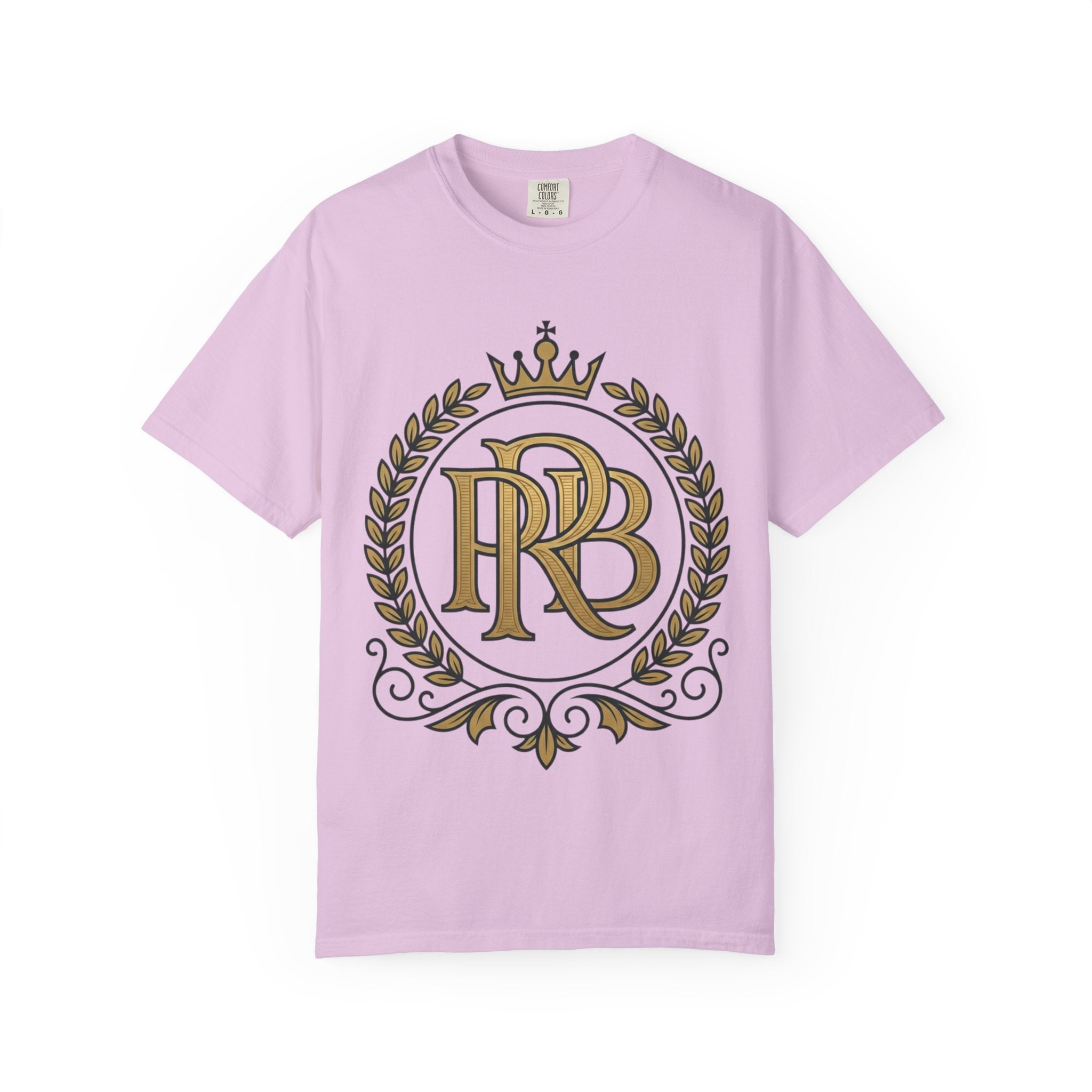 PRB Gold Monogram Crest Graphic T-Shirt | Laurel Crown Emblem Streetwear Tee by Printify