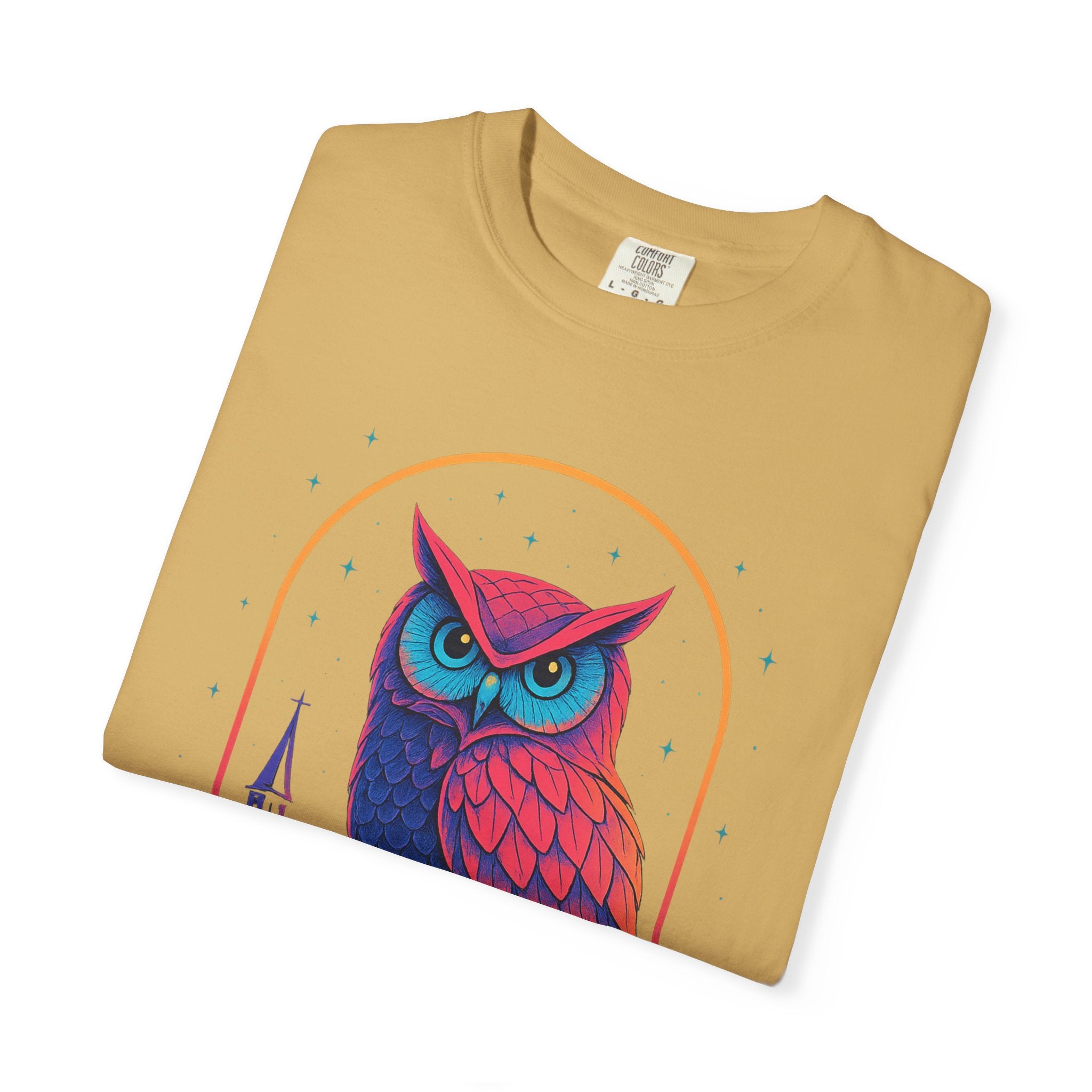 PRB Neon Owl Illustration T-Shirt | Night Church Graphic Tee by Power Runs Black