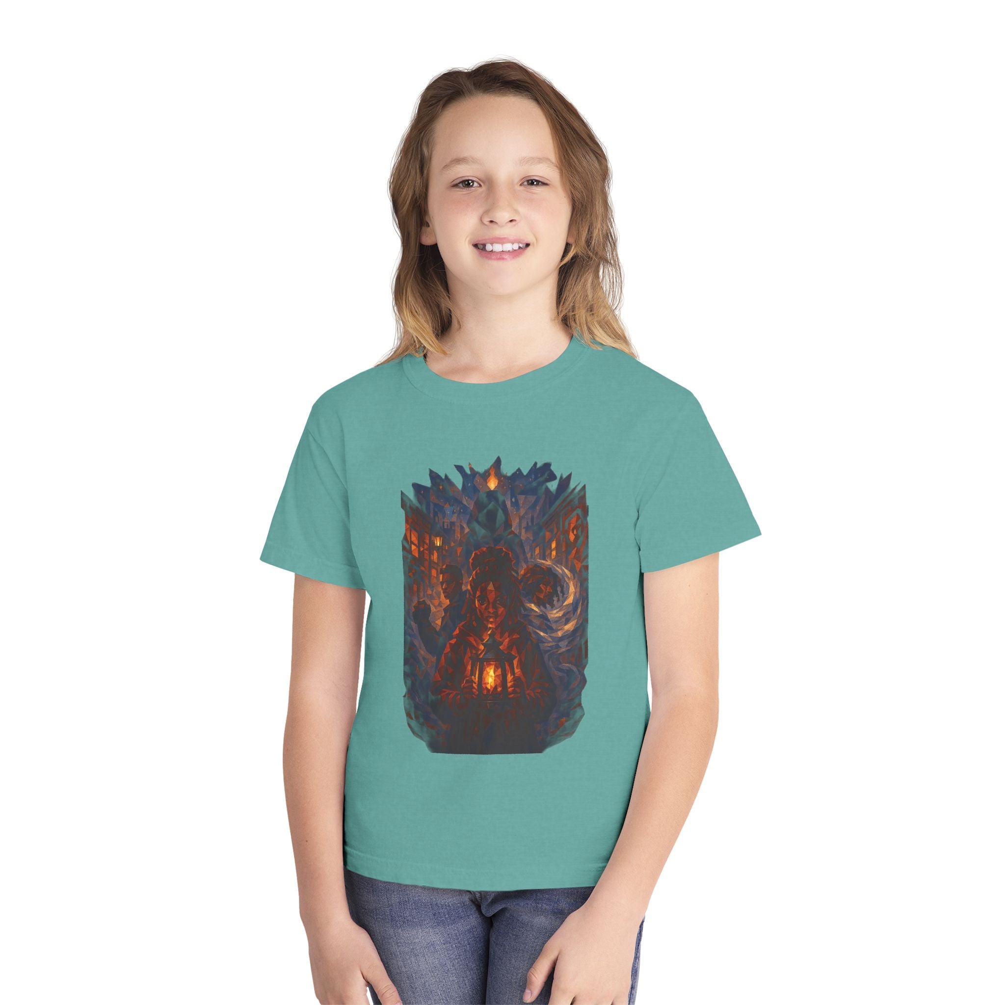 PRB Kids' Haunted Lantern Fantasy Forest Graphic Tee | Youth T-Shirt by Power Runs Black