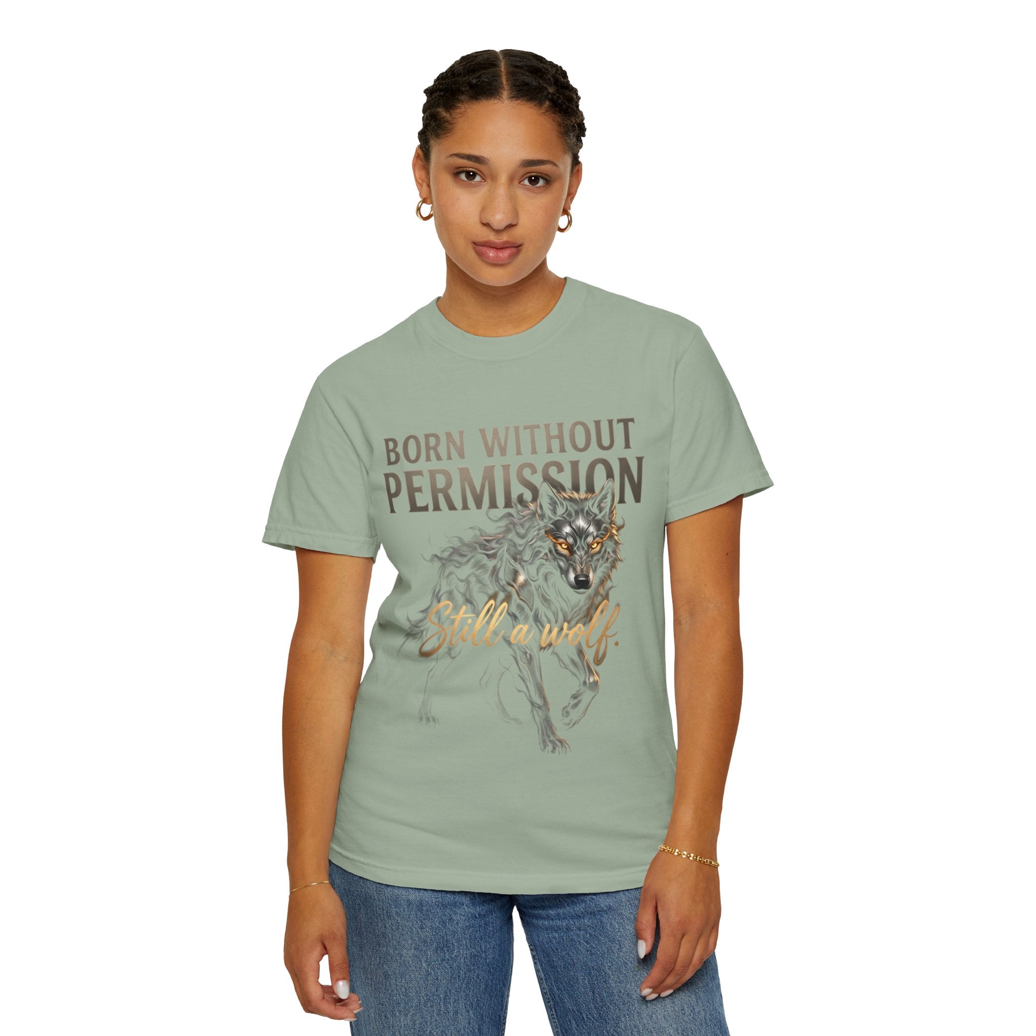 PRB Born Without Permission Wolf T-Shirt — Bold Wolf Graphic Tee by Printify