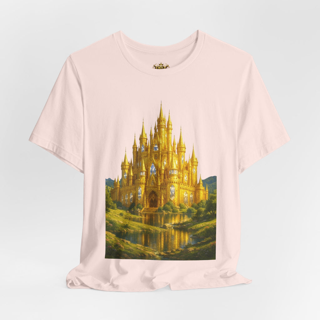 PRB Golden Fantasy Castle Tee | Magical Kingdom Illustration, Fairytale Scene by Power Runs Black