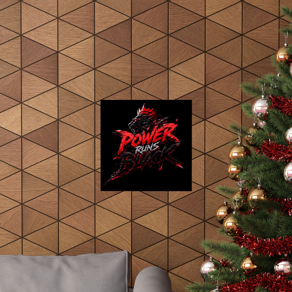 Power Runs Black Matte Poster — Red Panther Skull Graphic Wall Art by Power Runs Black