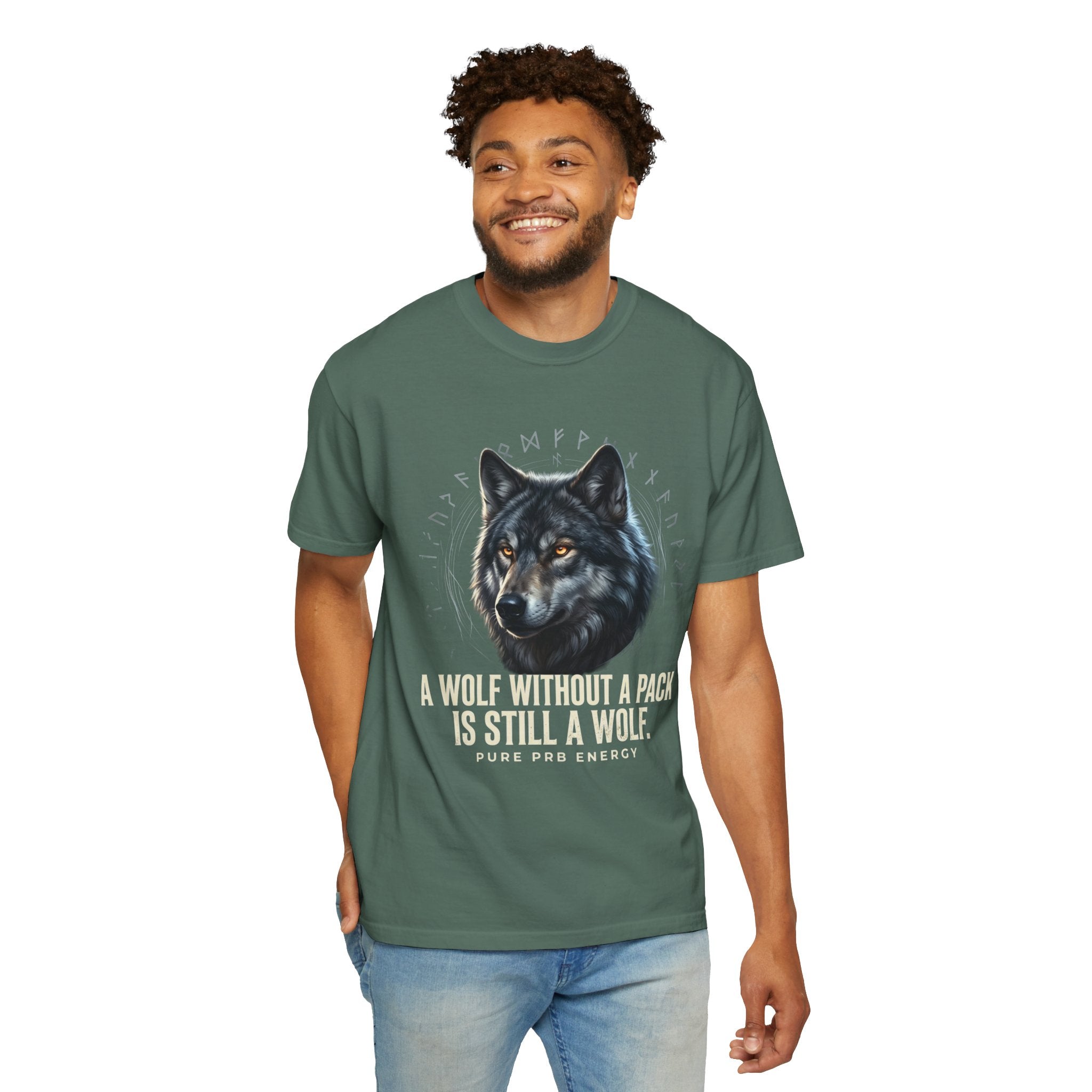 PRB Wolf Graphic T-Shirt — "A Wolf Without a Pack Is Still a Wolf" Inspirational Tee by Printify