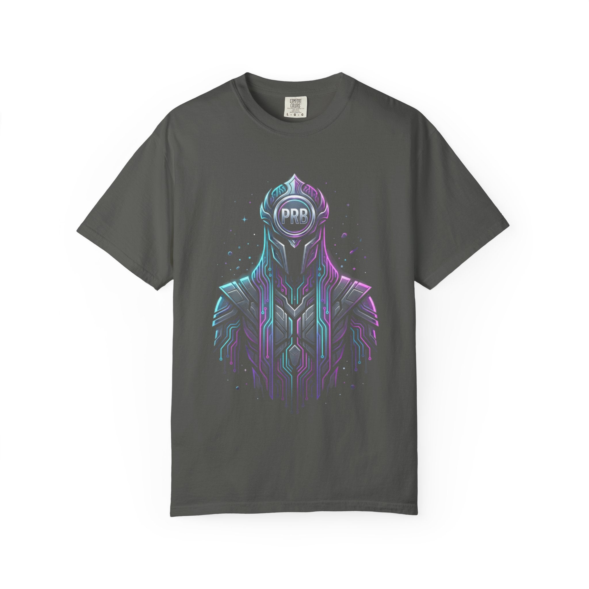 Printify PRB Machine‑Spirit Overlord 4K Futuristic Geometric Helmet T-Shirt | Neon Tech Line Art - T-Shirt
