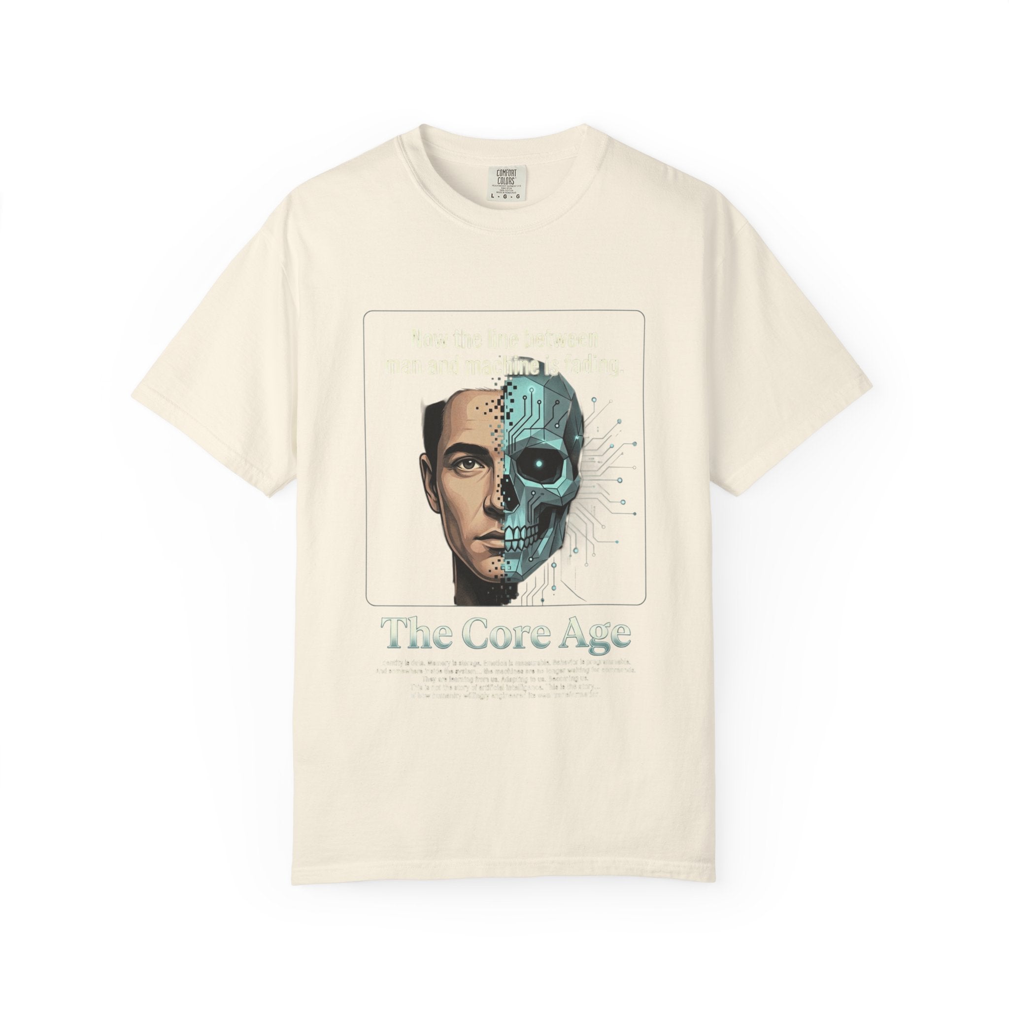 Power Runs Black AI Fusion Graphic T-Shirt — "The Core Age" Split Face Design by Power Runs Black