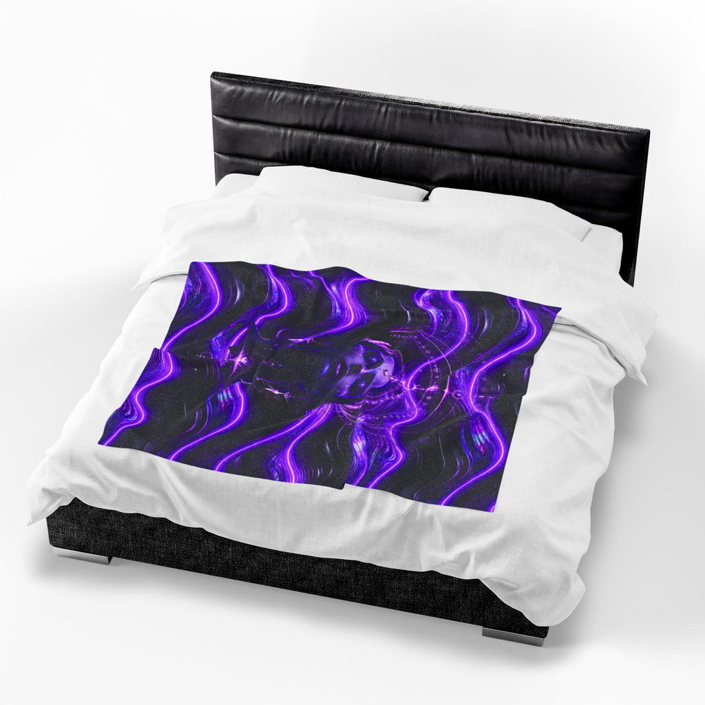 Power Runs Black Mystic Violet Aura Velveteen Plush Blanket by Power Runs Black