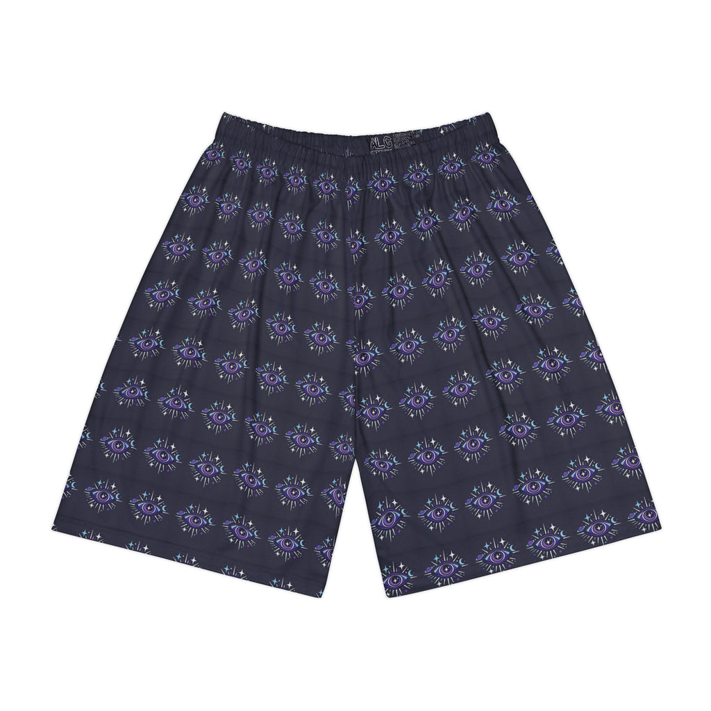 PRB Galaxy Cat Patterned Men’s Sports Shorts — Cosmic Purple AOP Athletic Shorts by Power Runs Black