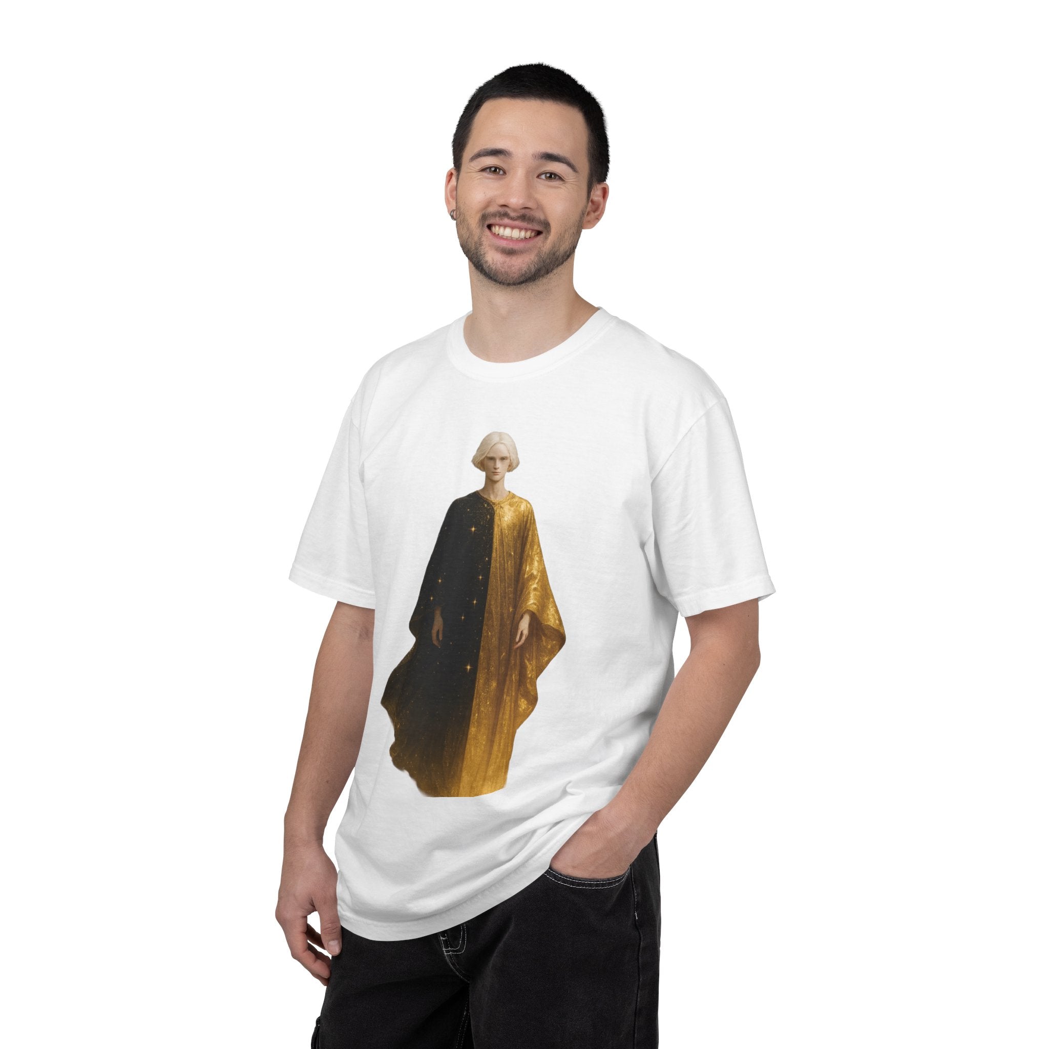 Power Runs Black PRB Twelfth Golden Cloak Figure T-Shirt | Surreal Angelic Portrait by Power Runs Black