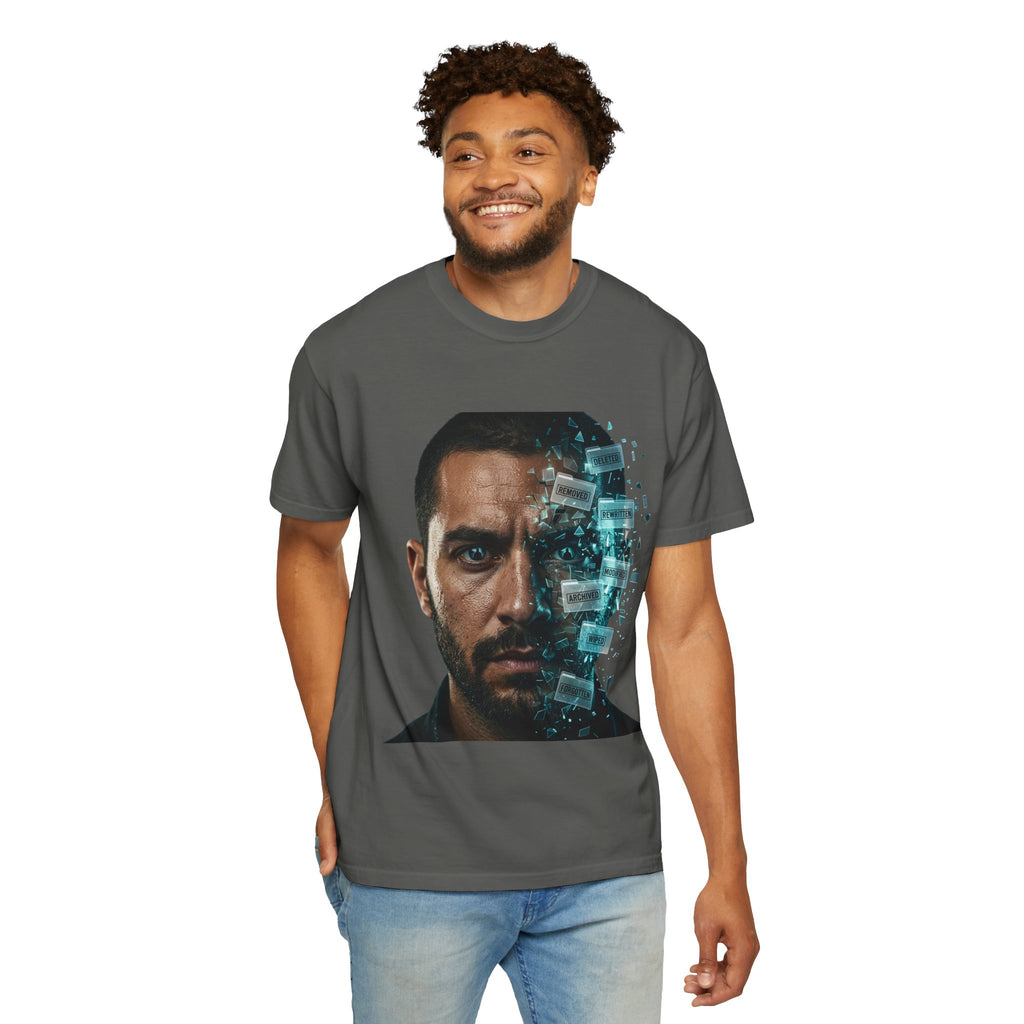 Syndication Loop Cyberpunk Portrait Tee — Tech-Noir Graphic T-Shirt | Power Runs Black by Printify