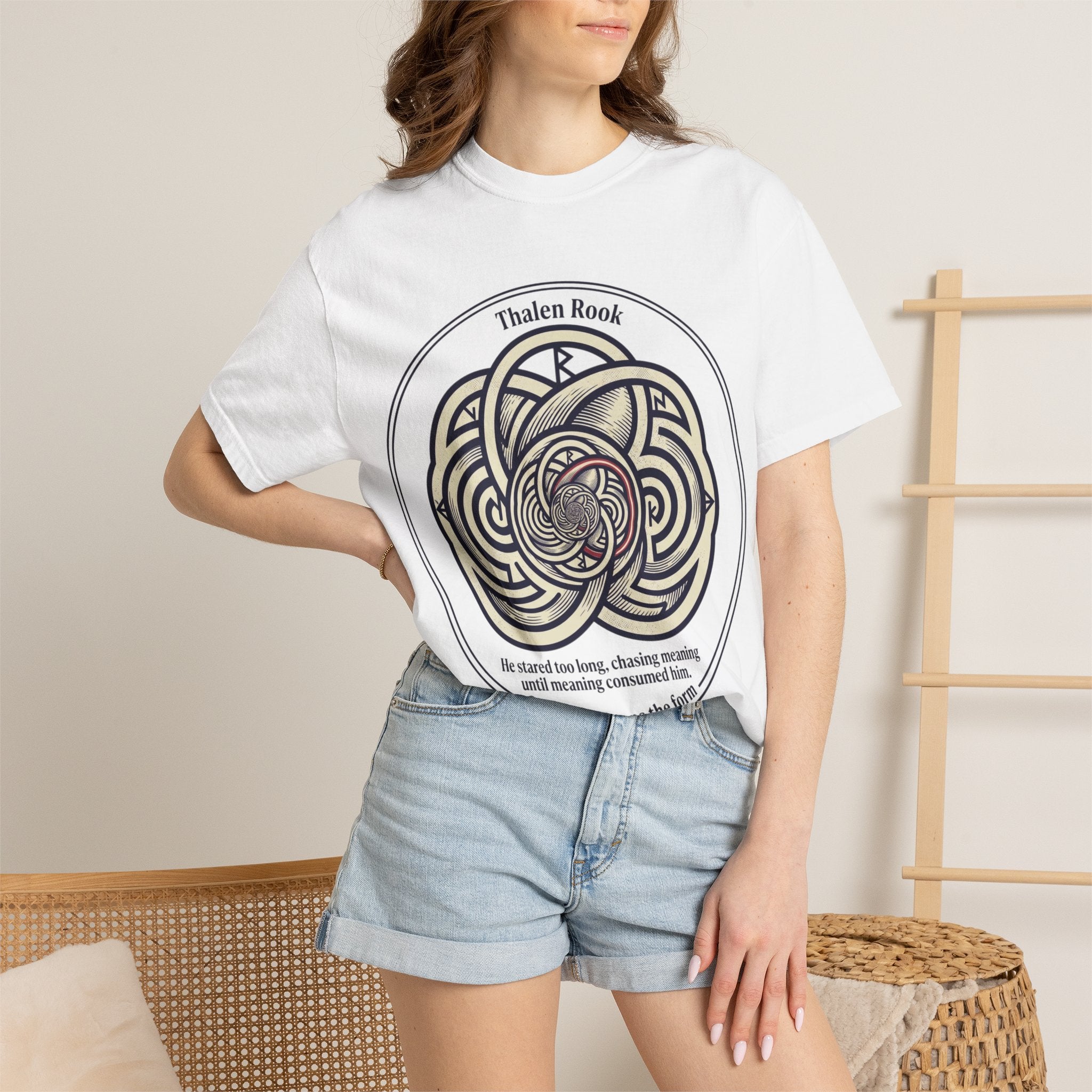 Power Runs Black PRB Thalen Rook Celtic Knot Graphic T-Shirt — "He stared too long..." Quote Tee by Power Runs Black