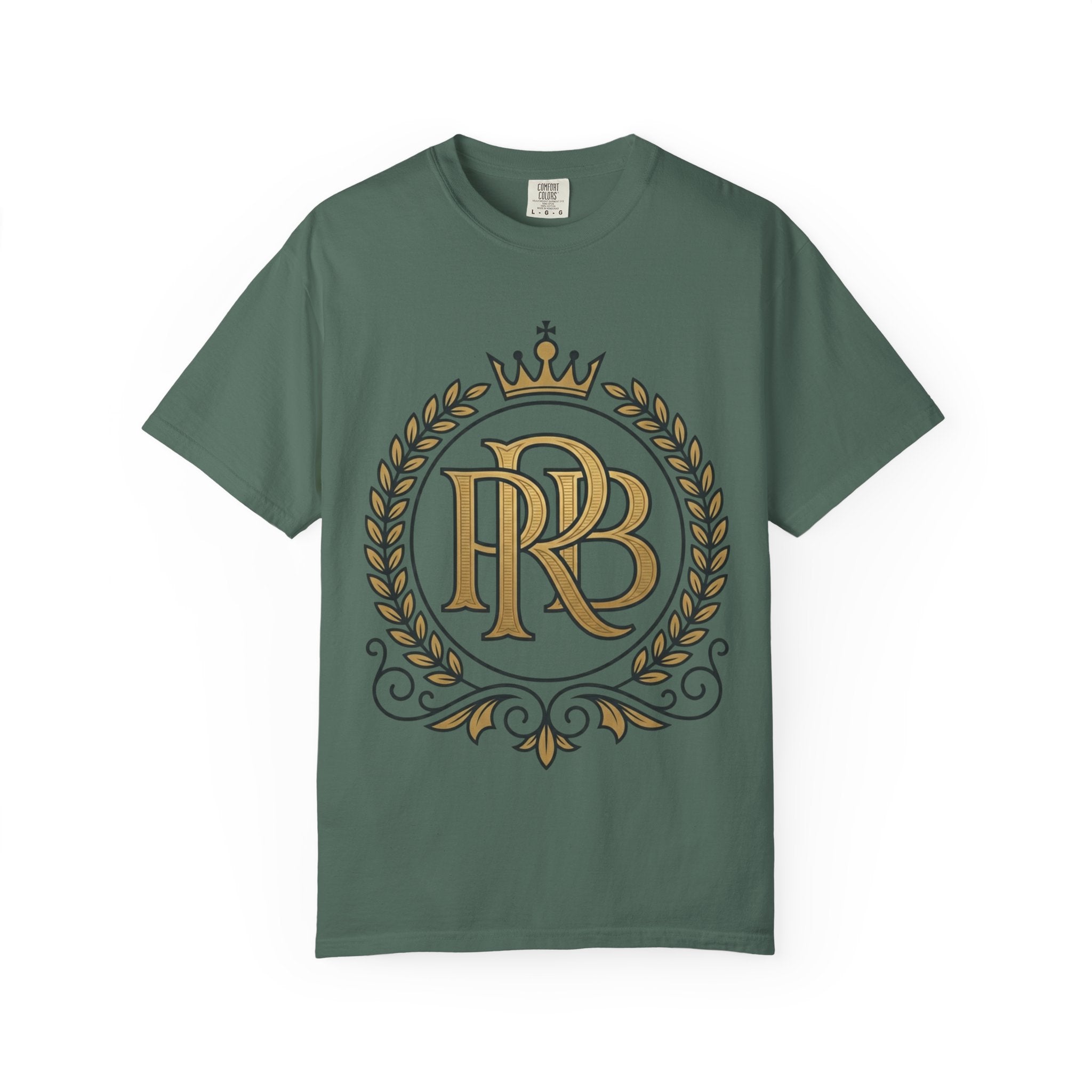 PRB Gold Monogram Crest Graphic T-Shirt | Laurel Crown Emblem Streetwear Tee by Printify