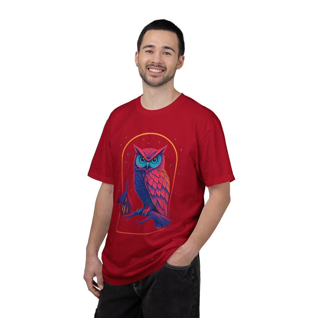 PRB Neon Owl Illustration T-Shirt | Night Church Graphic Tee by Power Runs Black