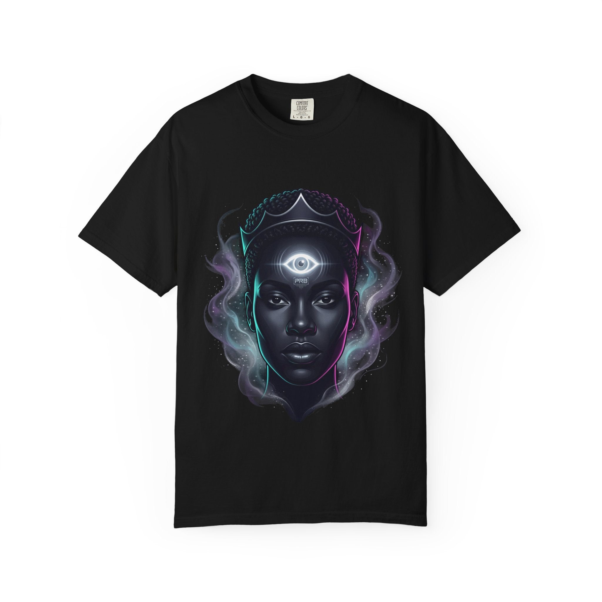 Printify PRB Third Eye Omni‑Vision Ascendant 4K Cosmic Portrait T-shirt | Mystic Black Face Artwork - T-Shirt