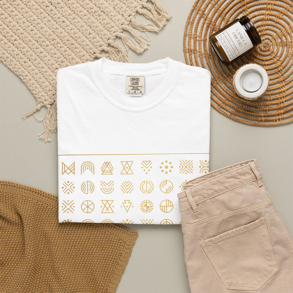 Power Runs Black PRB Symbol Grid T-Shirt — Minimal Gold Icon Graphic Tee by Printify