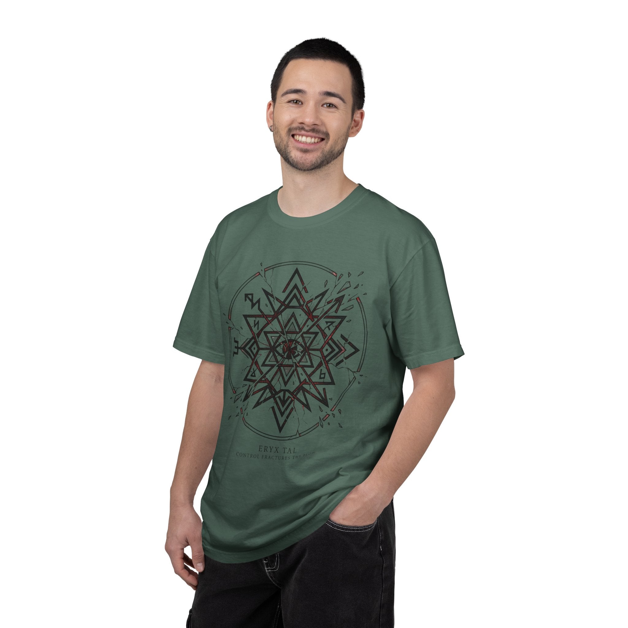 Power Runs Black PRB Eryx Tal Geometric Mandala T-Shirt — Symmetric Star Graphic Tee by Printify