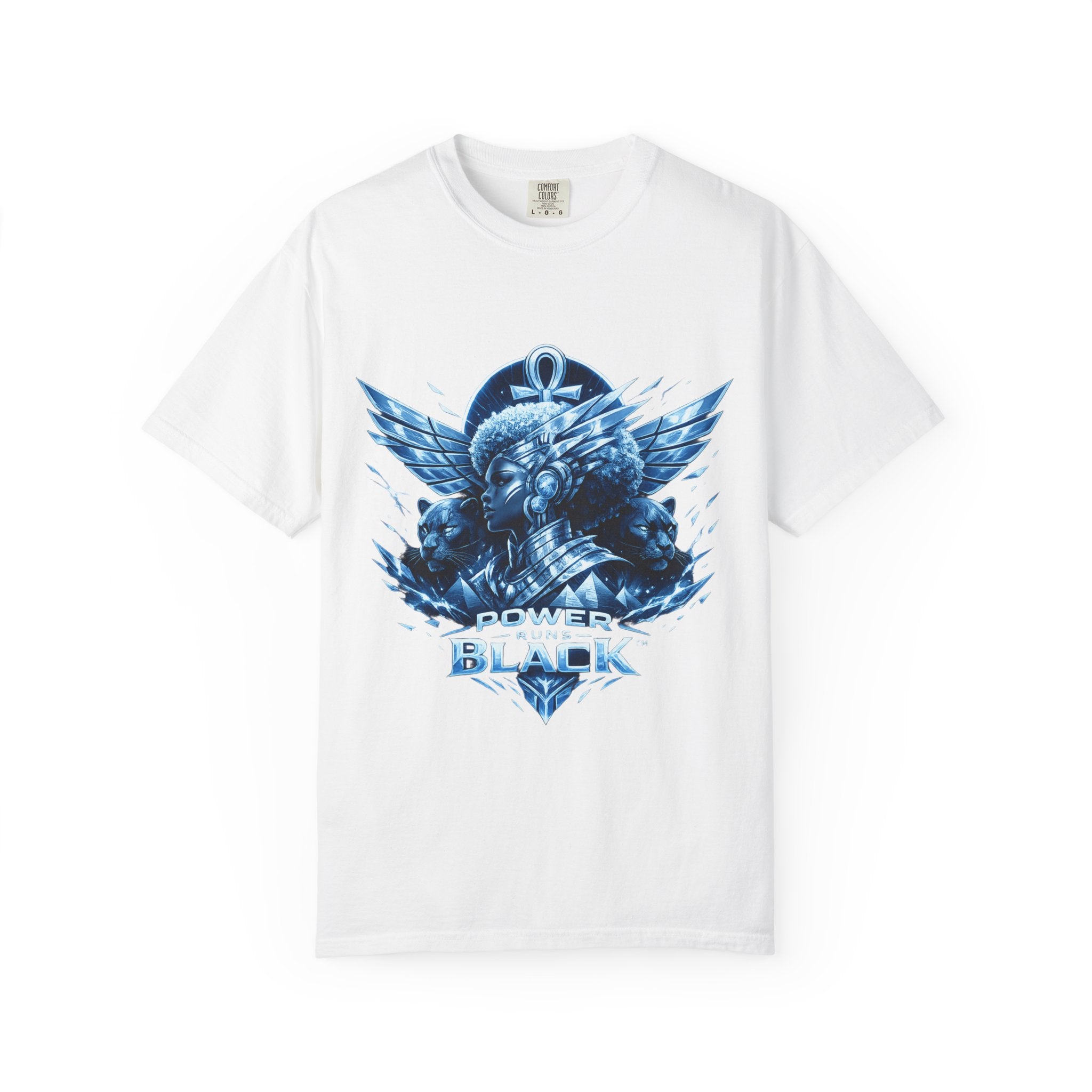Power of Black Graphic T-Shirt — Egyptian Ankh Warrior Design by Power Runs Black