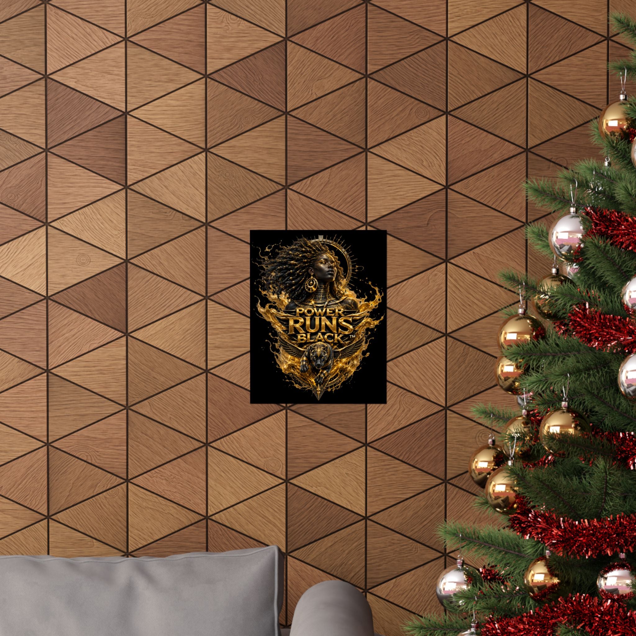 Power Runs Black Matte Poster — Afrocentric Gold Goddess Wall Art by Power Runs Black