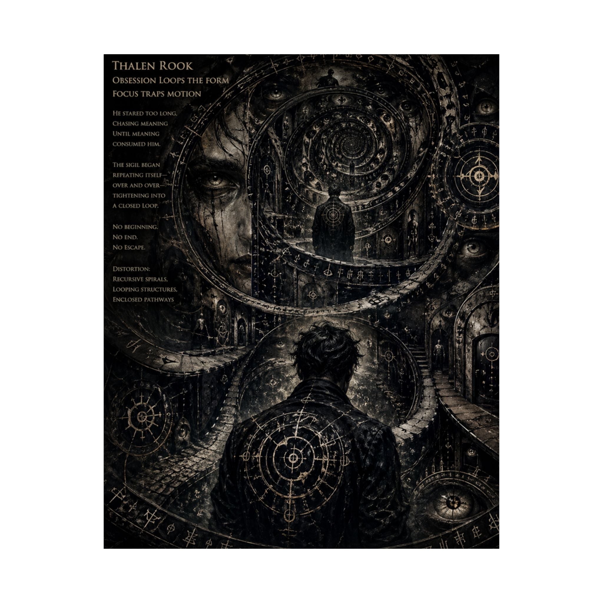 Power Runs Black Dark Surreal Poster — Spiral Dreamscape Matte Vertical Art Print by Power Runs Black