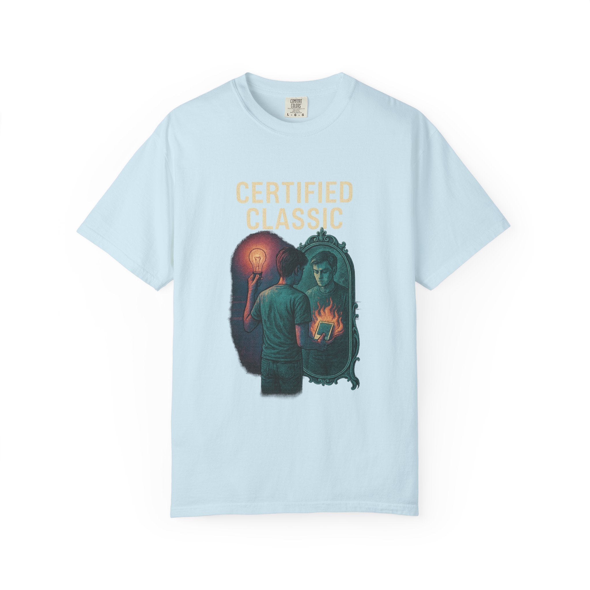 PRB Certified Classic Mirror Illustration T-shirt | Retro Mystic Artwork by Power Runs Black