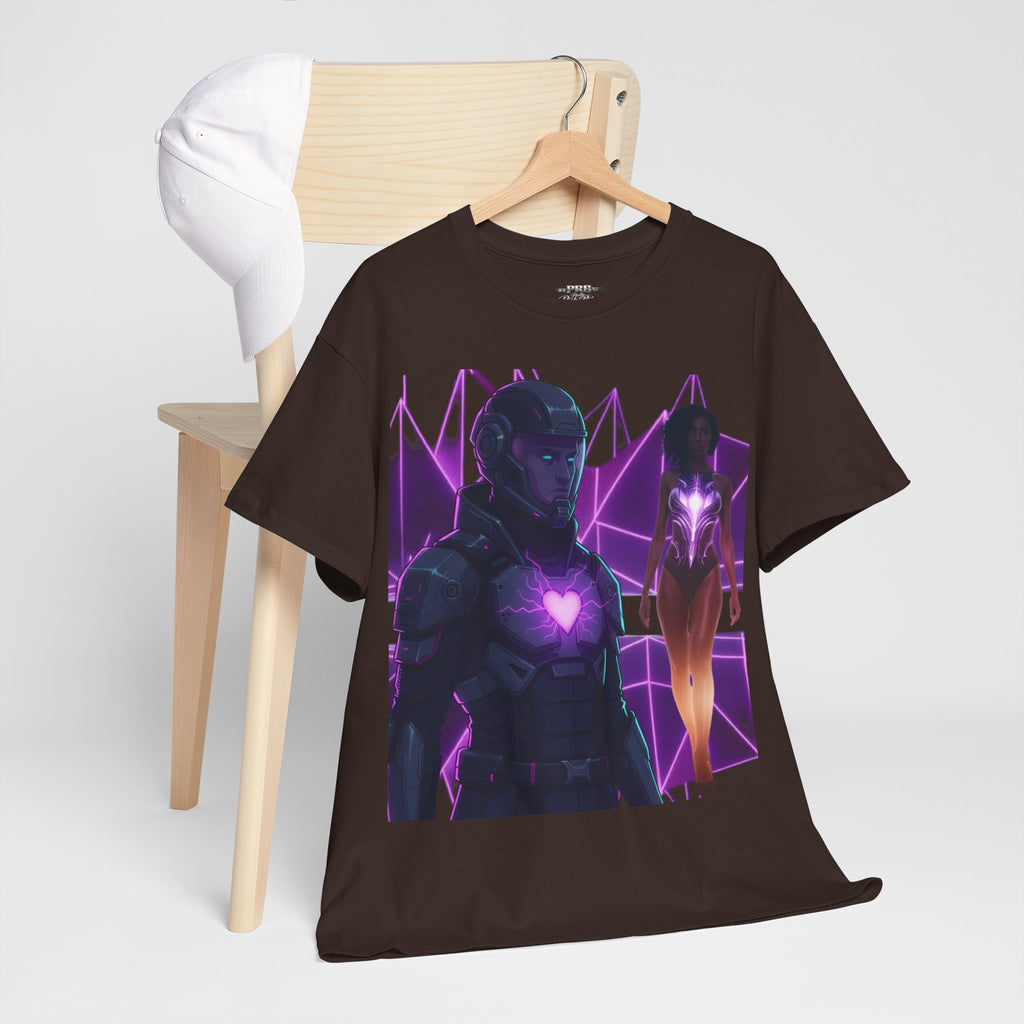 Power Run Black PRB Pretty Rich Bitch The Collection Purple Heart Cyberpunk Knight T-Shirt | Futuristic Armor Sci‑Fi Tee by Printify