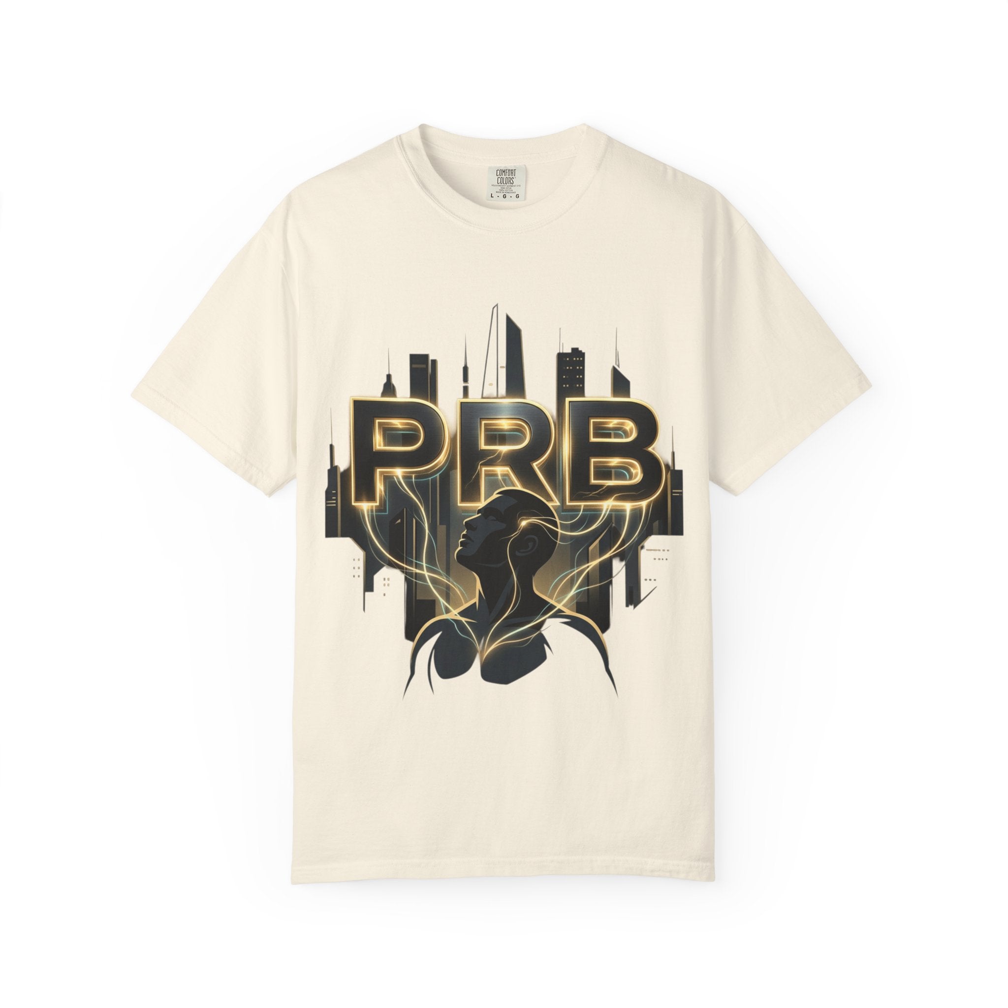 PRB Cityscape Graphic T-Shirt | Black & Gold Urban Streetwear Tee by Printify