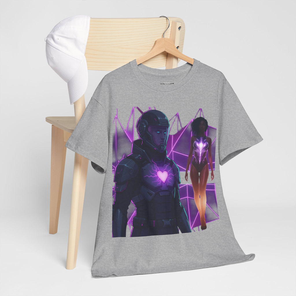 Power Run Black PRB Pretty Rich Bitch The Collection Purple Heart Cyberpunk Knight T-Shirt | Futuristic Armor Sci‑Fi Tee by Printify