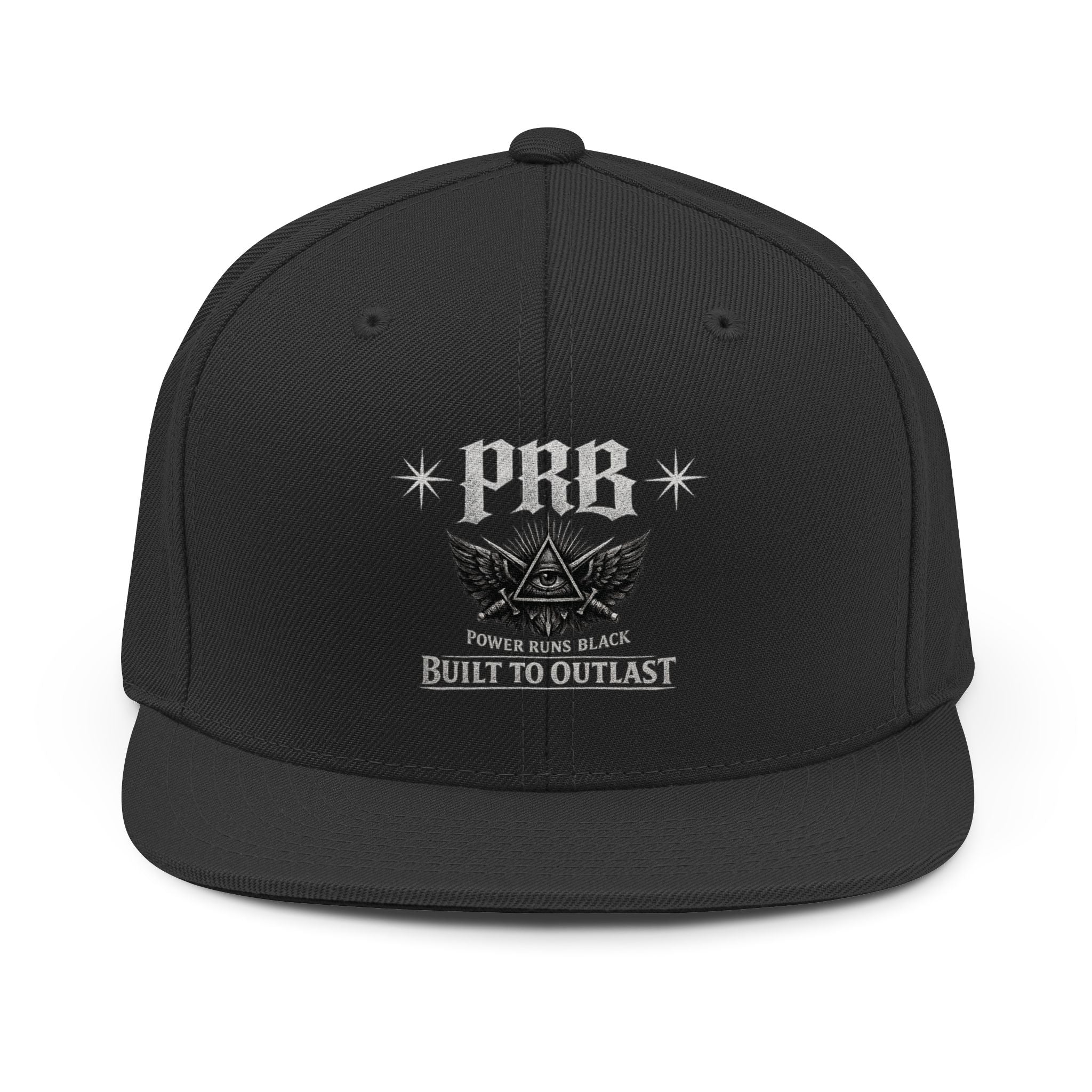 PRB Pyramid Wings logo Snapback Hat | Built to Outlast, Power Runs Black by Printify