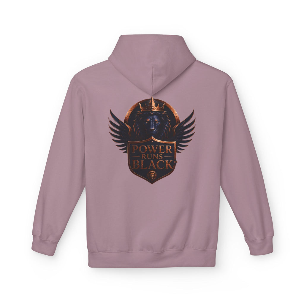 Power Runs Black crest hoodie | medieval shield with lions and wings by Power Runs Black