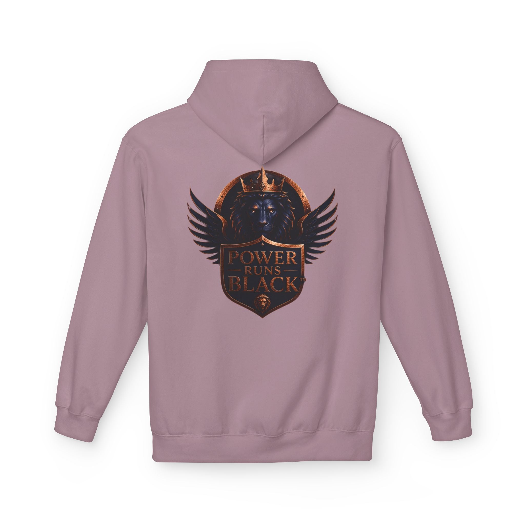 Power Runs Black crest hoodie | medieval shield with lions and wings by Power Runs Black