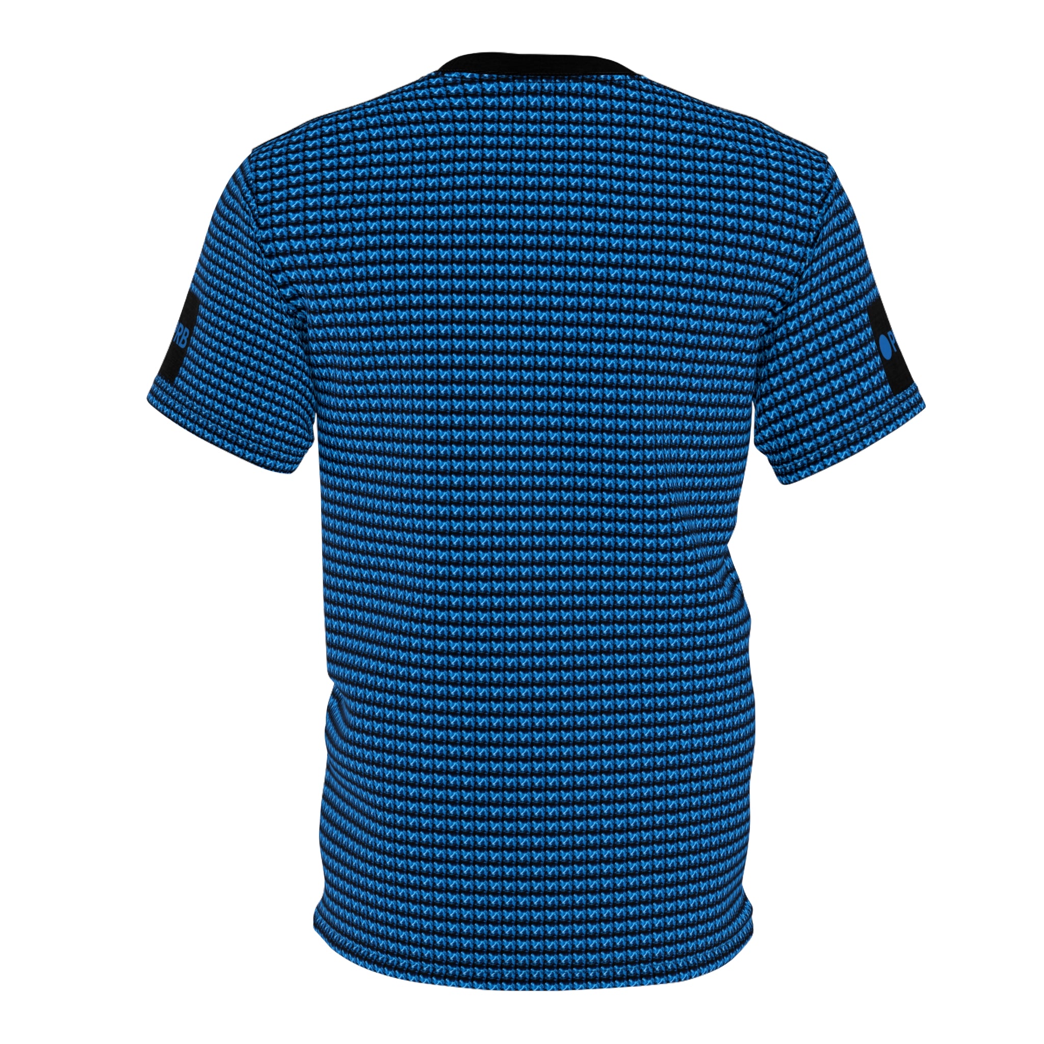 Blue Geometric Knit Pattern Tee | All-Over Print Shirt by Power Runs Black