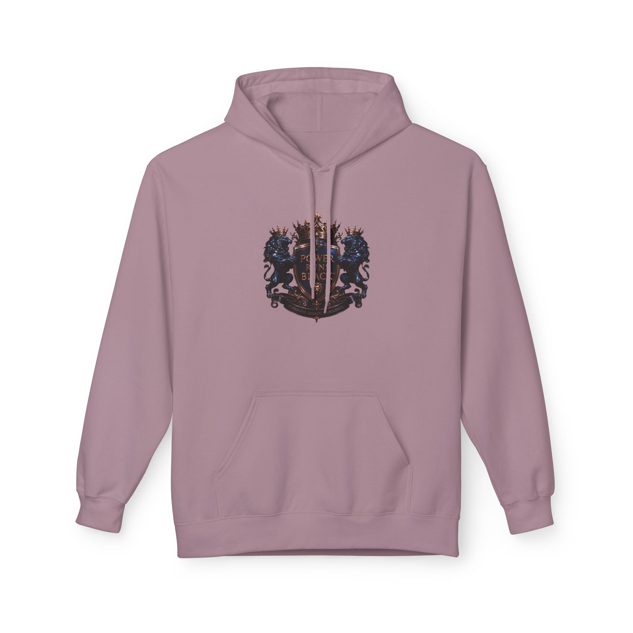 Power Runs Black crest hoodie | medieval shield with lions and wings by Power Runs Black