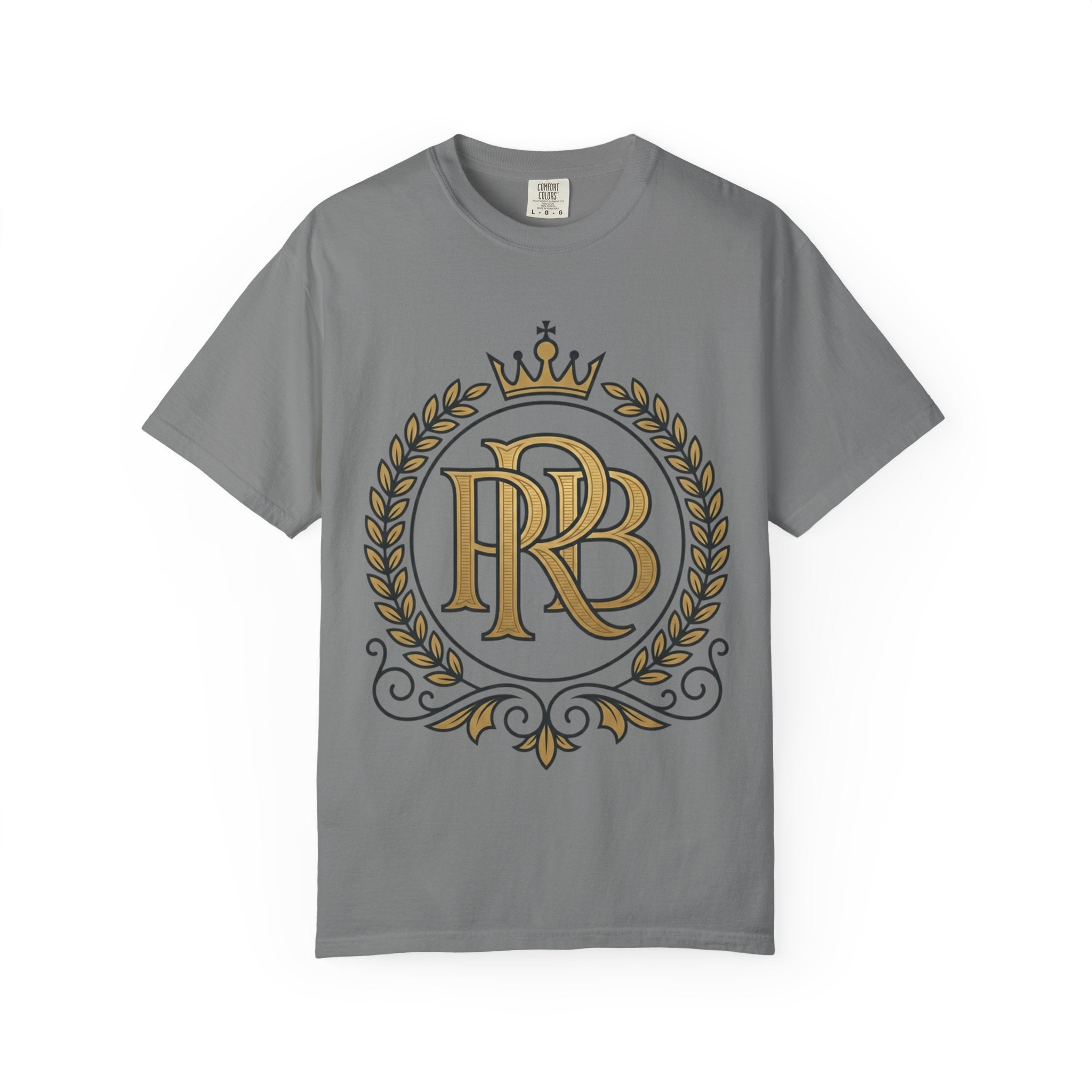 PRB Gold Monogram Crest Graphic T-Shirt | Laurel Crown Emblem Streetwear Tee by Printify
