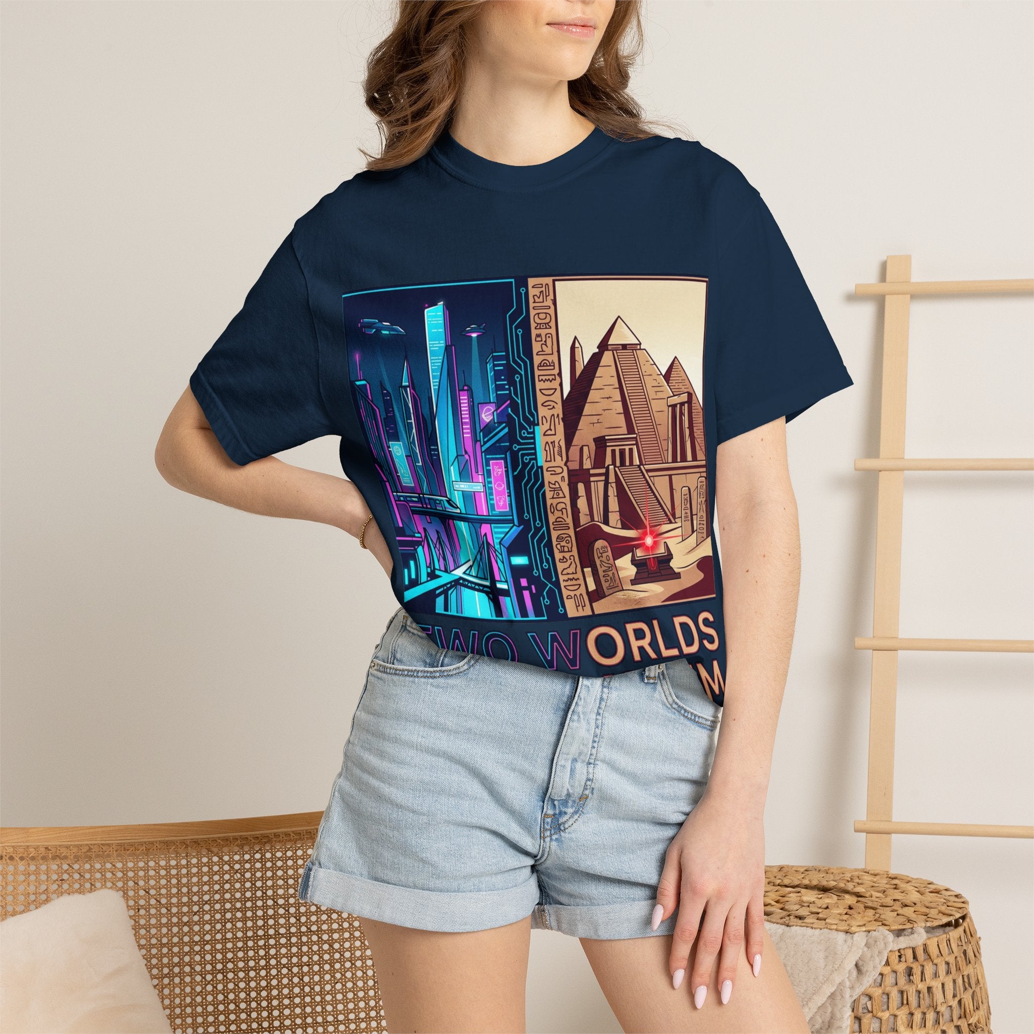 Power Runs Black PRB Blue Technopolis/ Red Dominion Two Worlds One System T-Shirt by Power Runs Black