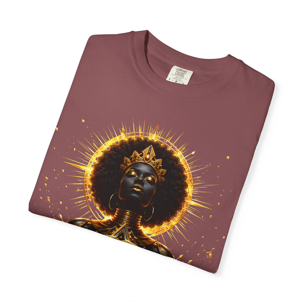 Power Runs Black goddess illustration T-Shirt | Afrocentric black pride design by Power Runs Black