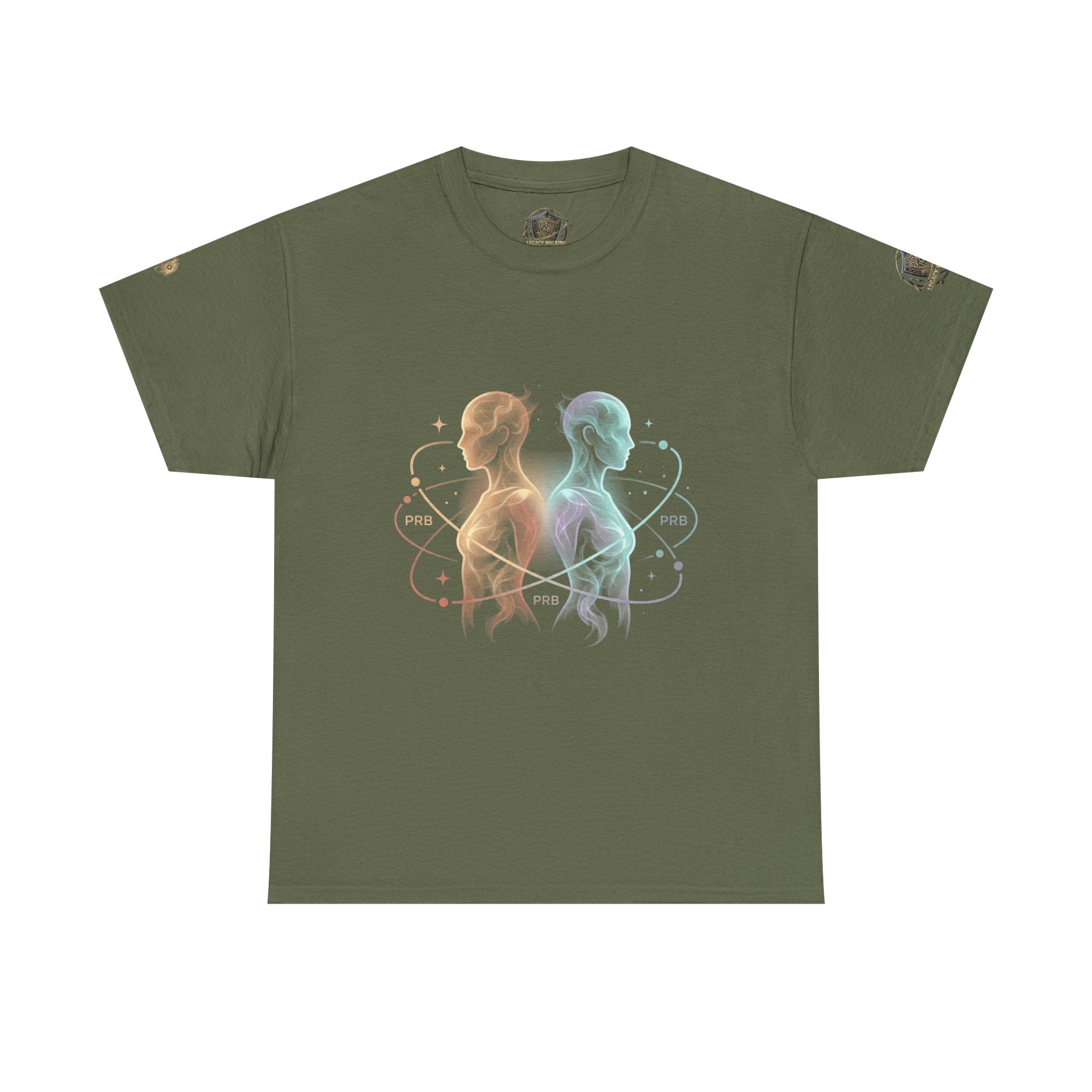 Power Runs Black Gemini Spirit Tee — Twin Sun & Moon Celestial Graphic T-Shirt by Printify