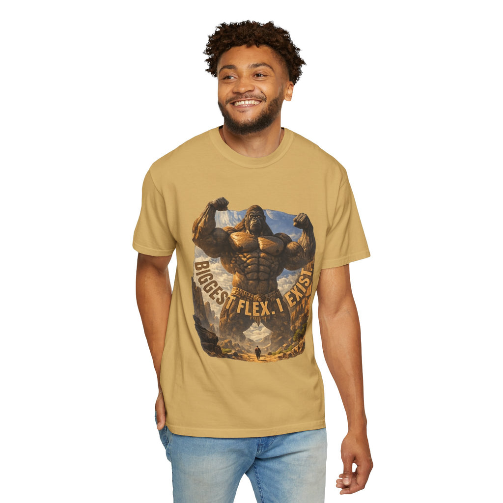 Power Runs Black PRB Biggest Flex I Exist T-Shirt — Funny Muscle Gorilla Graphic Tee by Printify